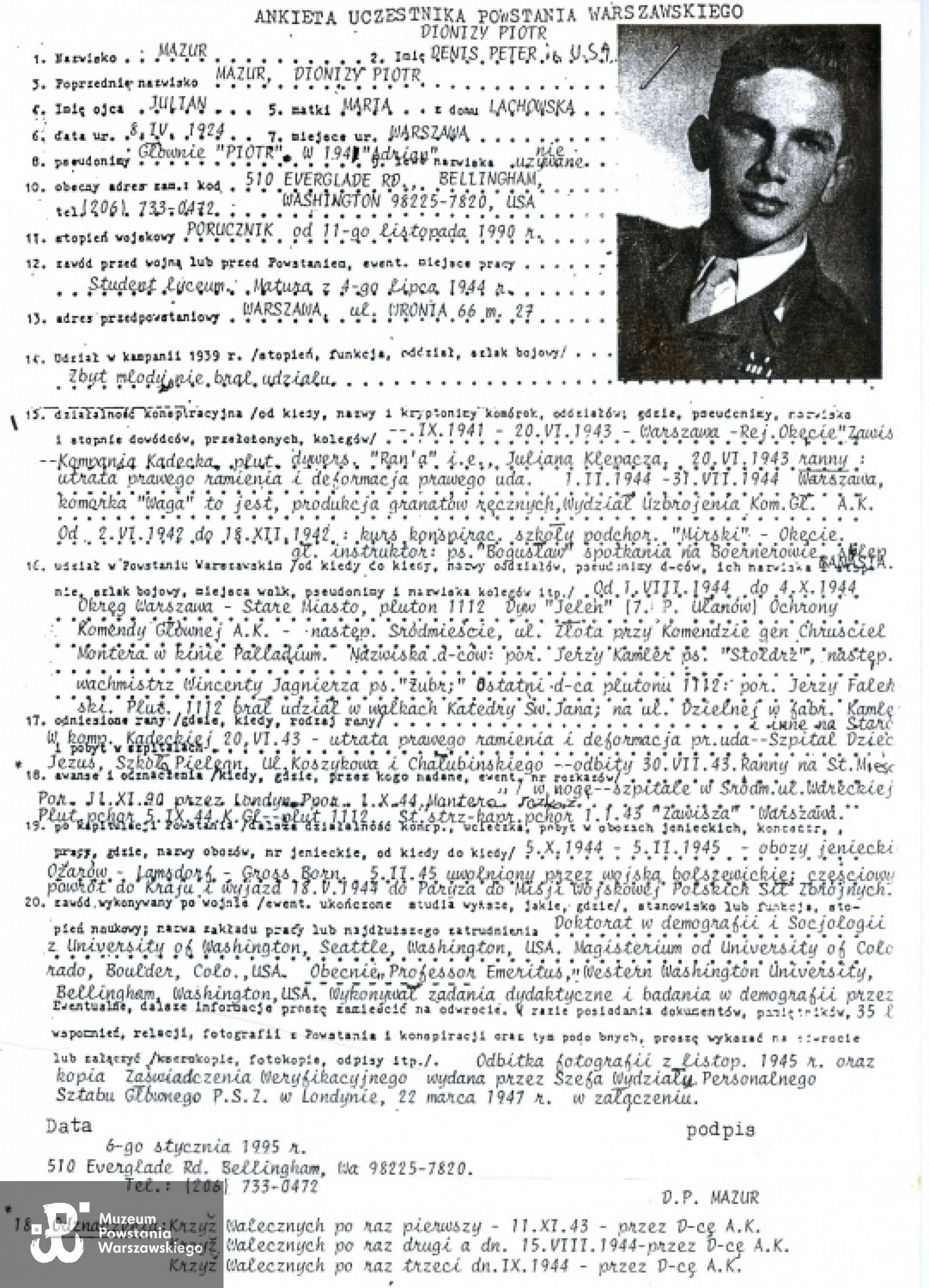 Ankieta uczestnika Powstania Warszawskiego