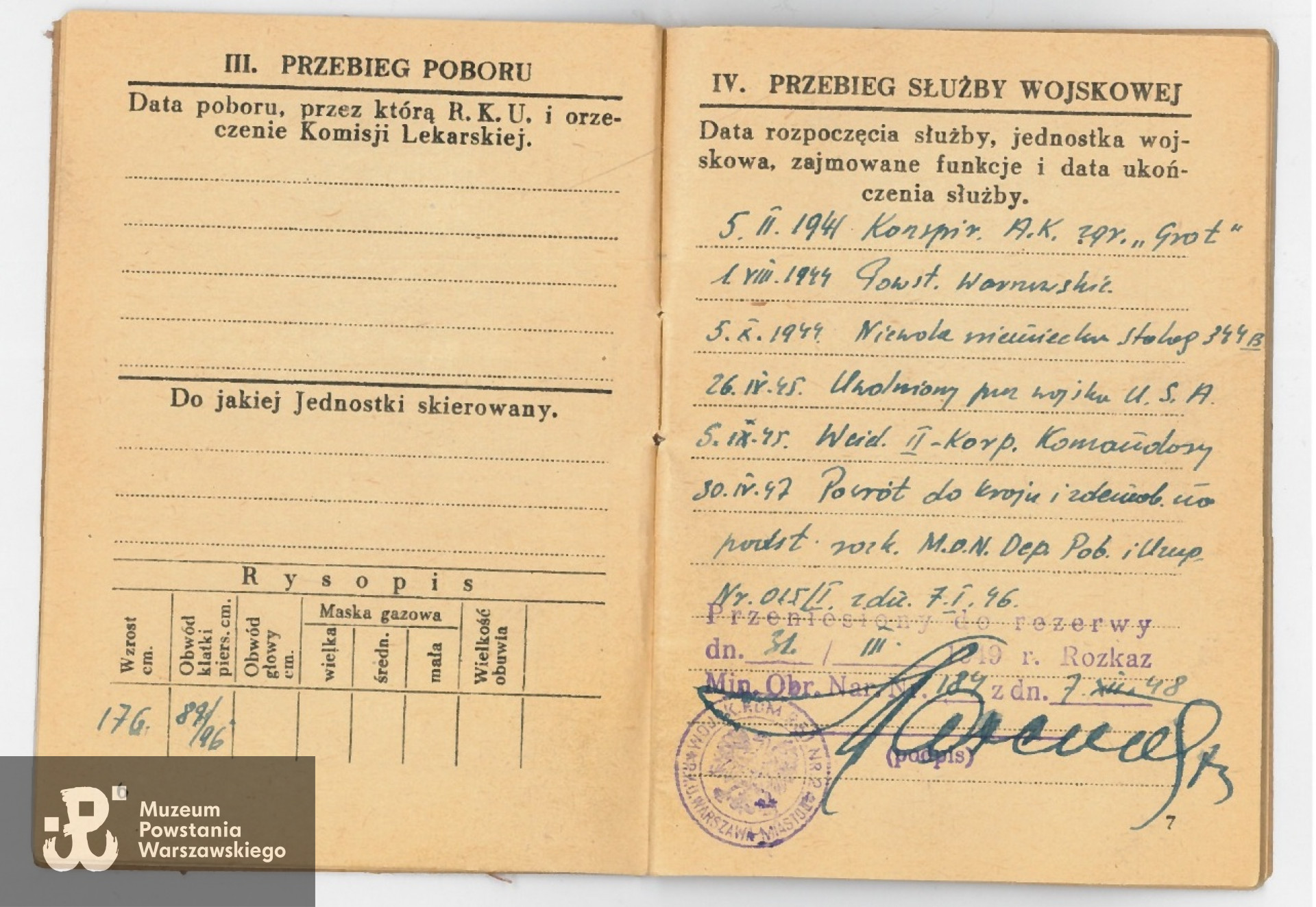 Książeczka wojskowa - 1949 rok. Z archiwum rodzinnego Andrzeja Poradzkiego