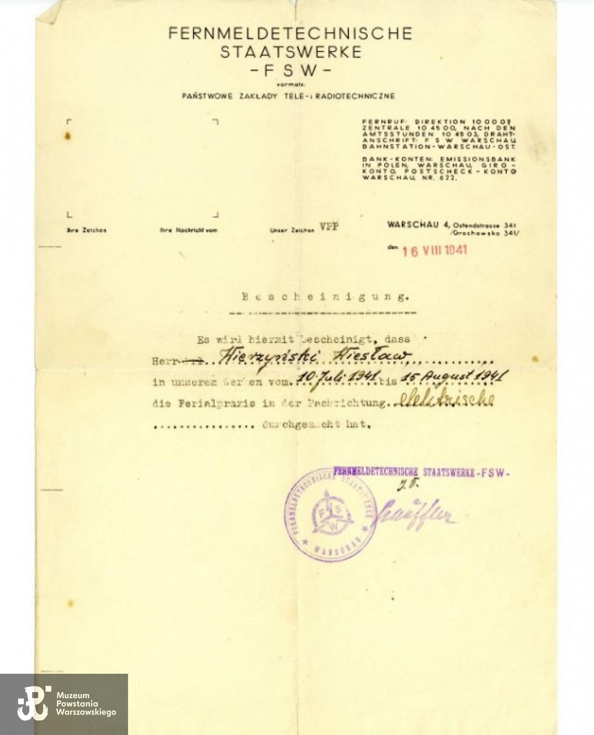 Ze zbiorów Muzeum Powstania Warszawskiego, sygn. P/8204, dar Andrzeja Wierzyńskiego.