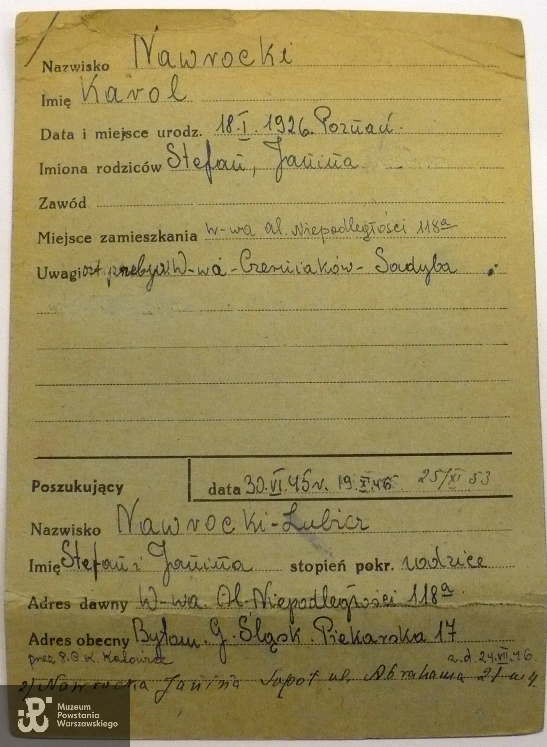 Polski Czerwony Krzyż - kartoteka