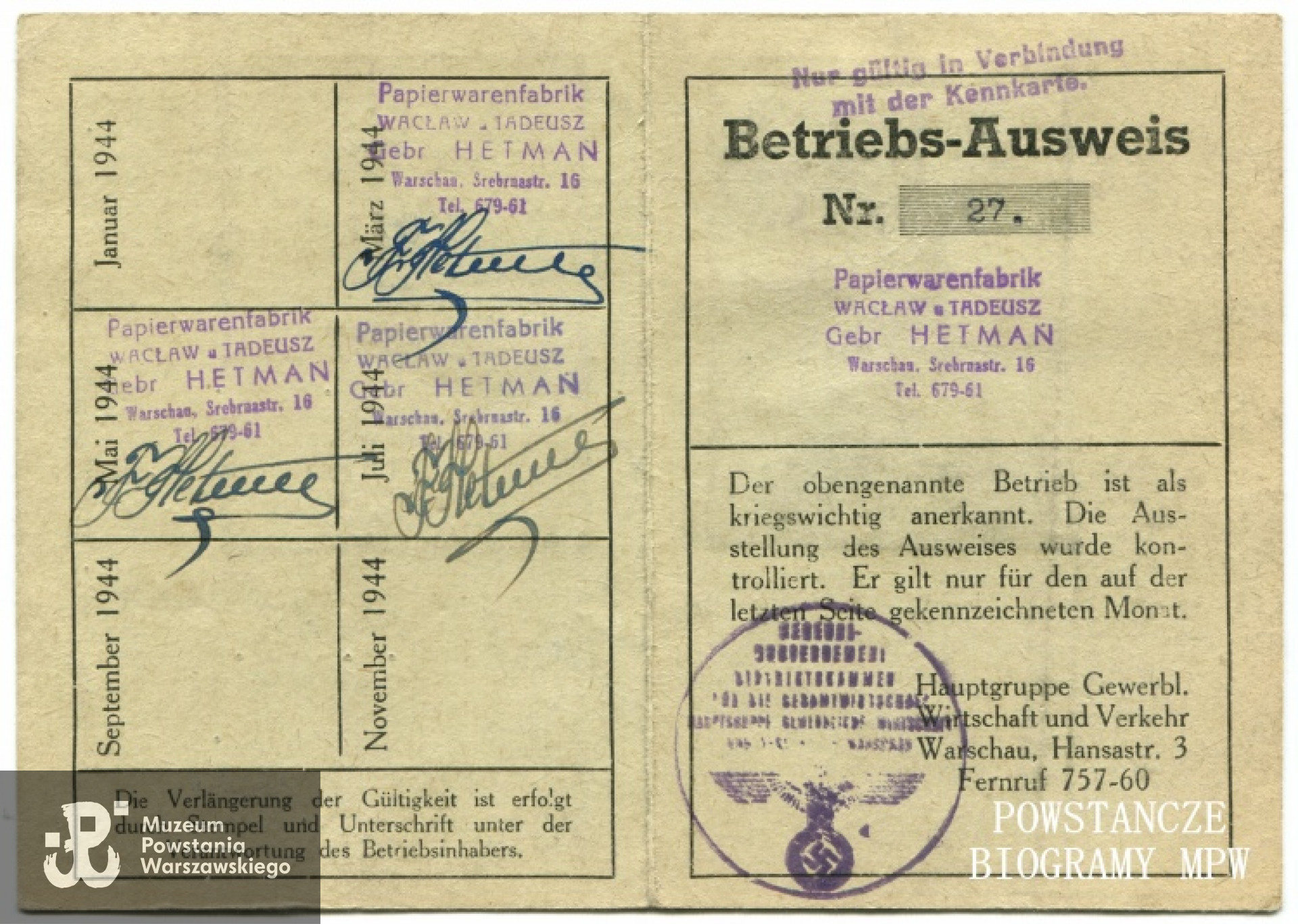 Ausweis z okresu okupacji niemieckiej. Fot. archiwum rodzinne