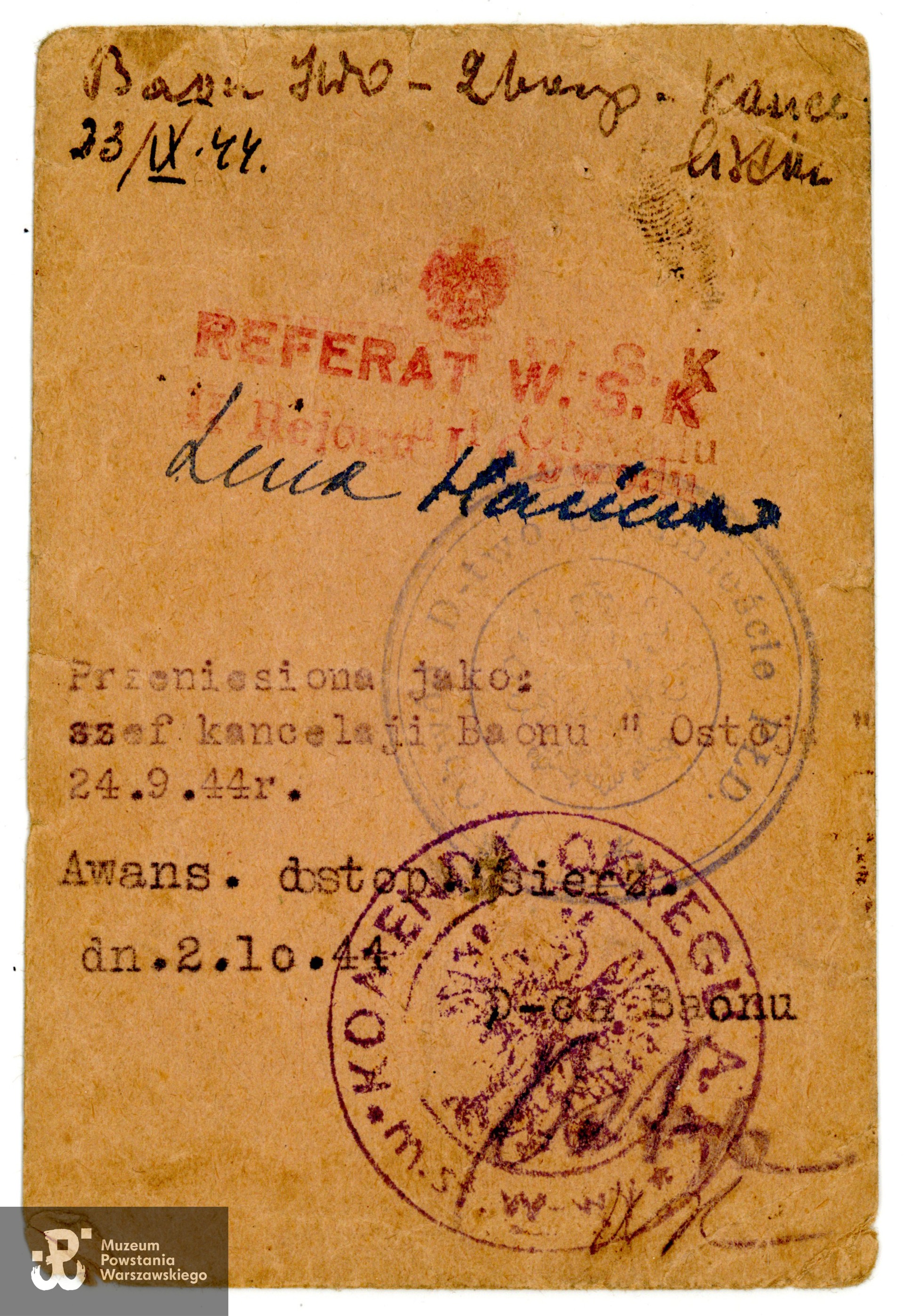 Legitymacja Armii Krajowej wystawiona na nazwisko Zdzisława Stawicka „Said”