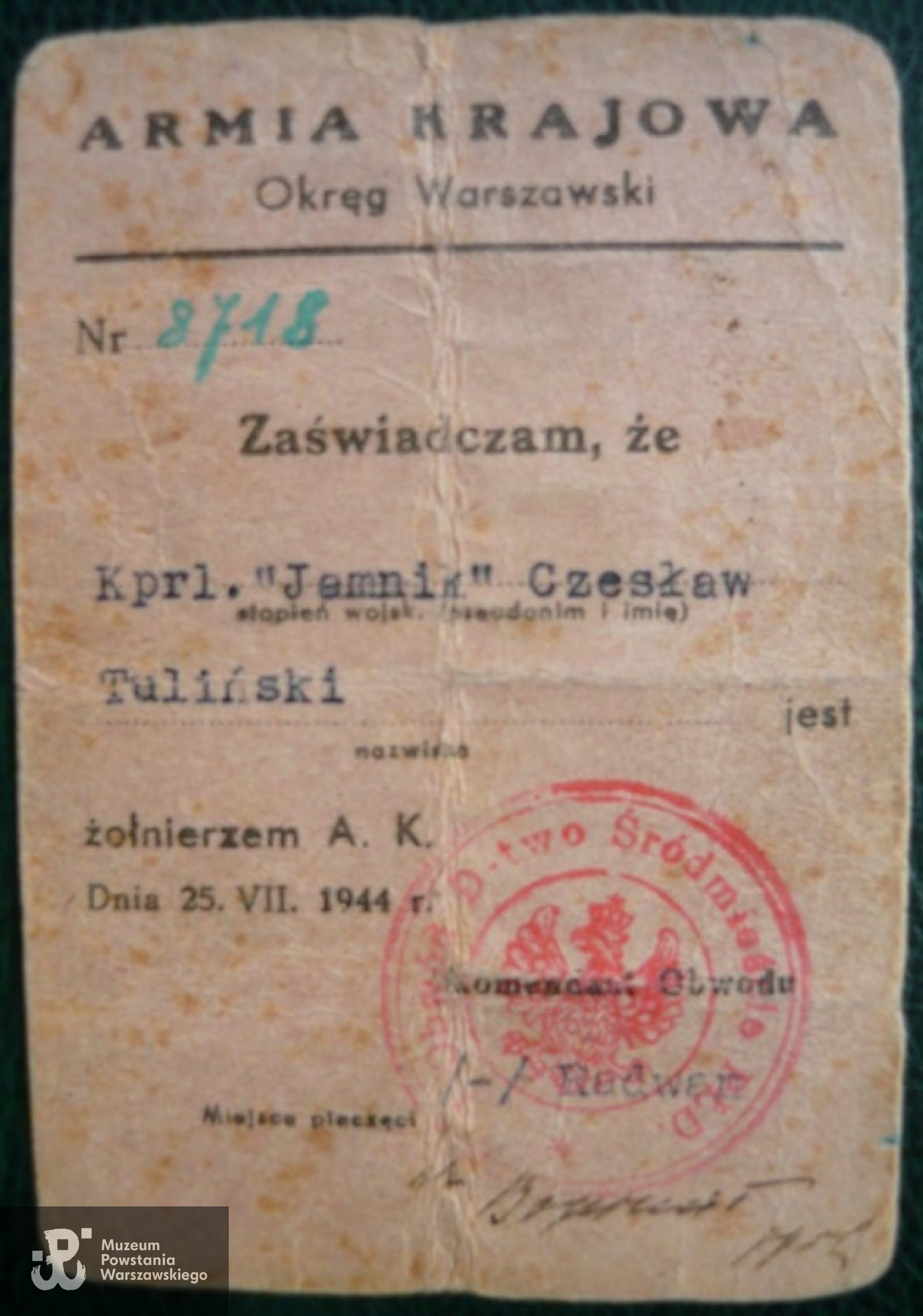 Legitymacja Armii Krajowej - str. 1