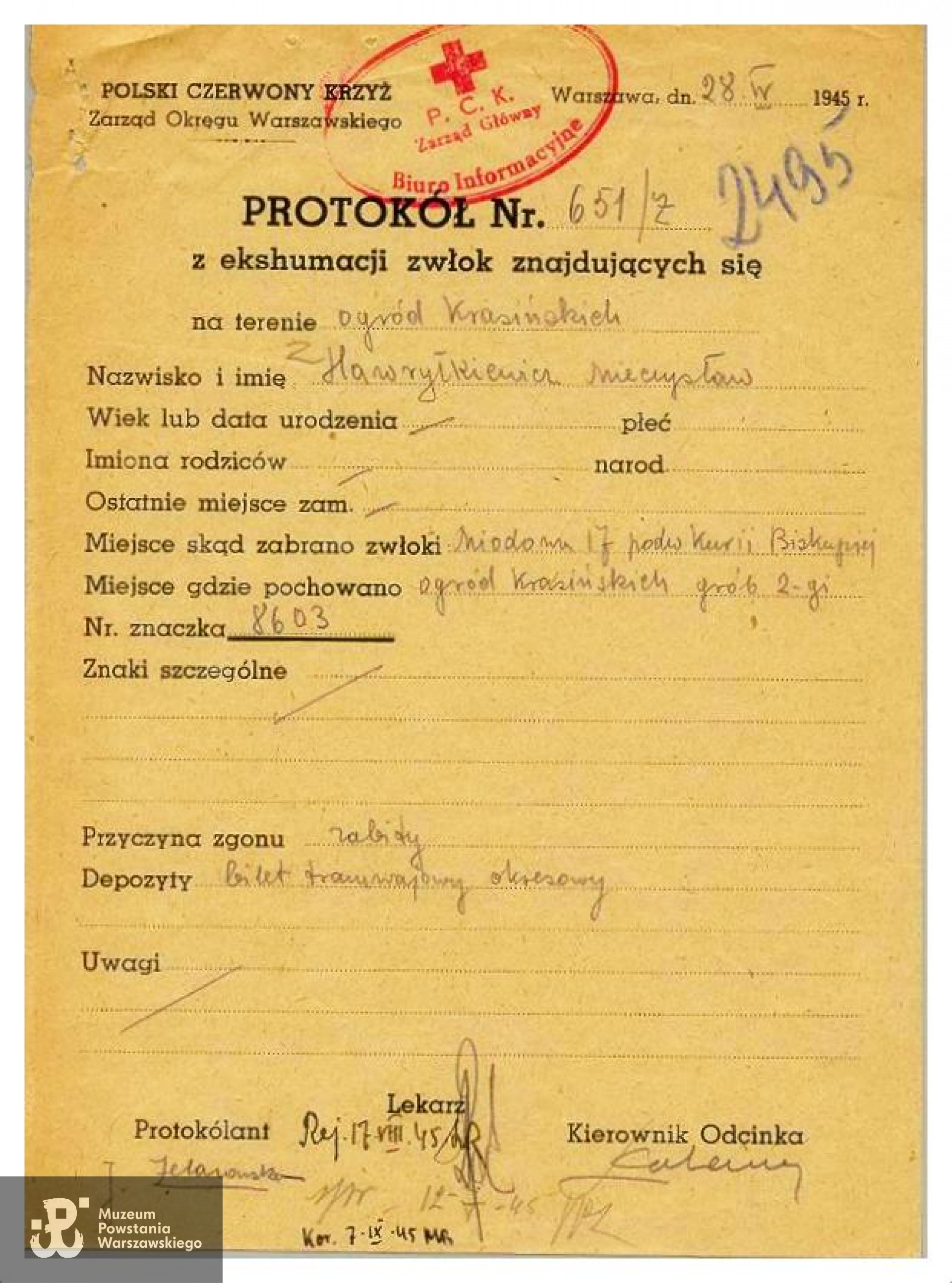  Polski Czerwony Krzyż - protokoły ekshumacyjne.