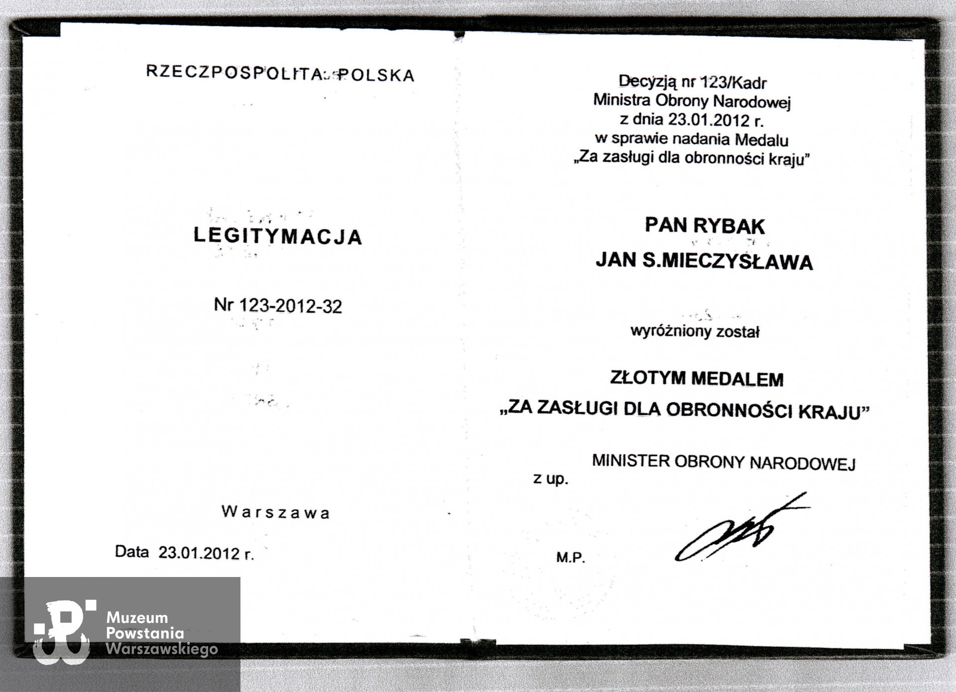 Kserokopia dokumentu z archiwum p. Jana Rybaka