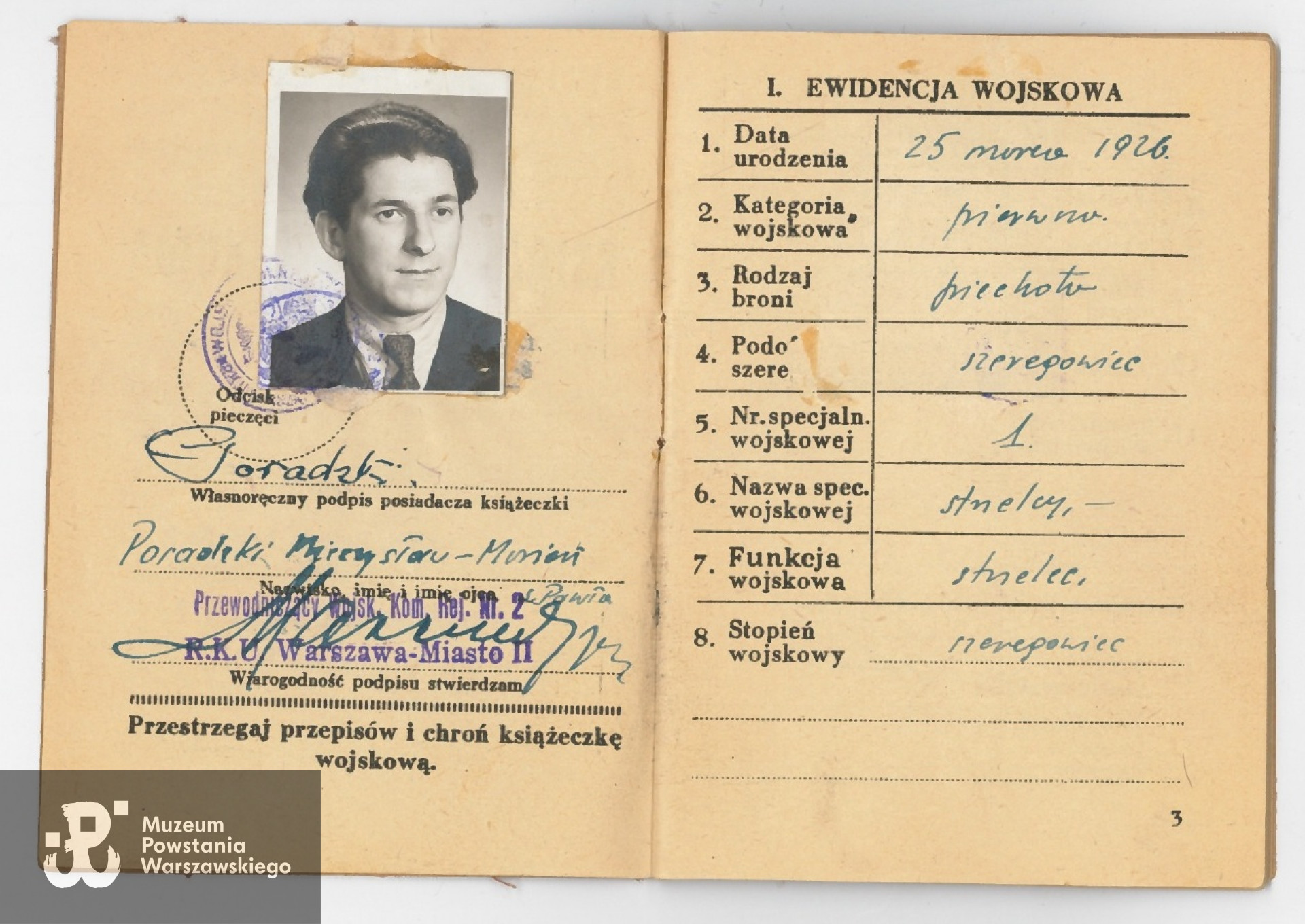 Książeczka wojskowa - 1949 rok. Z archiwum rodzinnego Andrzeja Poradzkiego