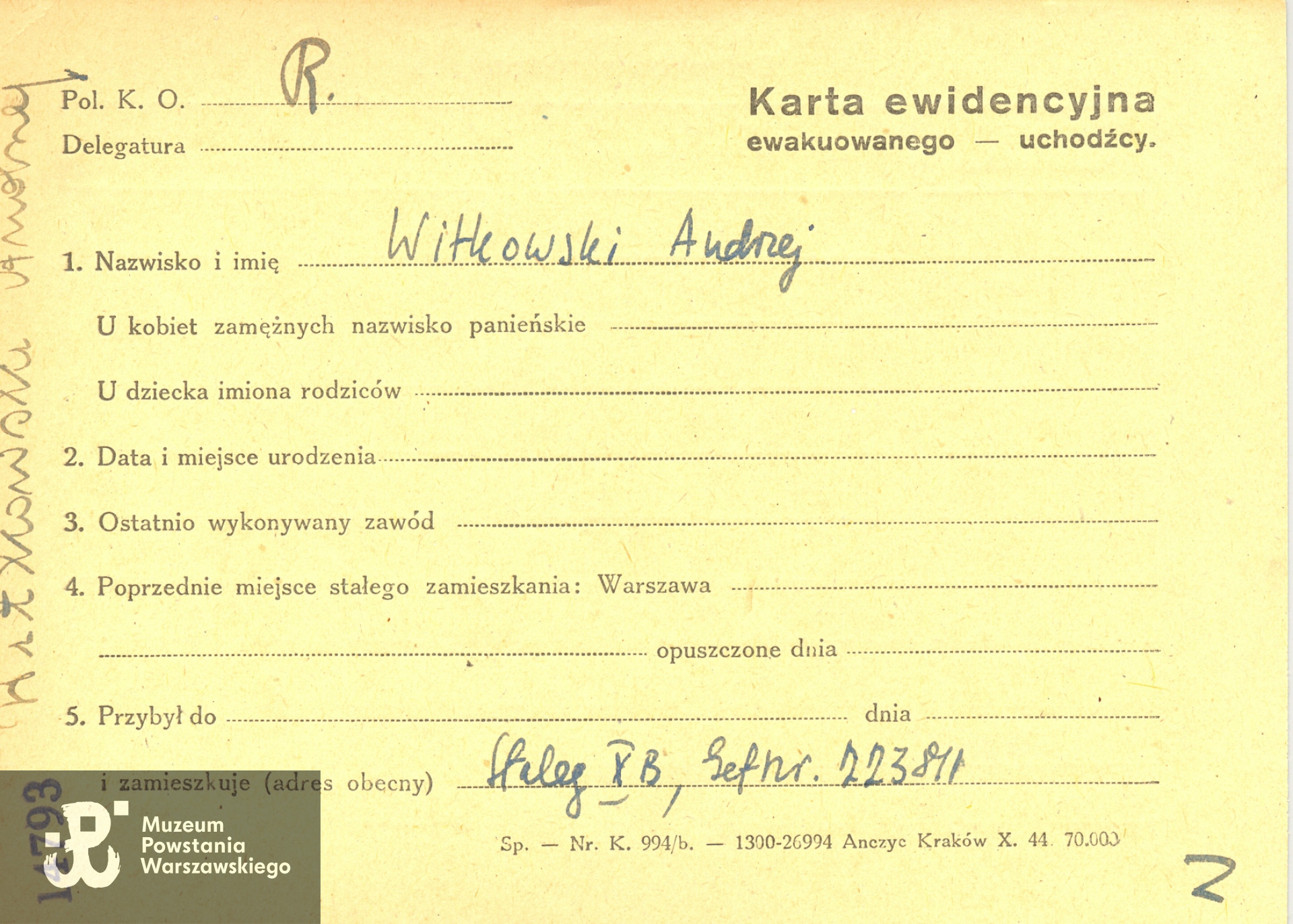 Polski Czerwony Krzyż - kartoteka ogólna