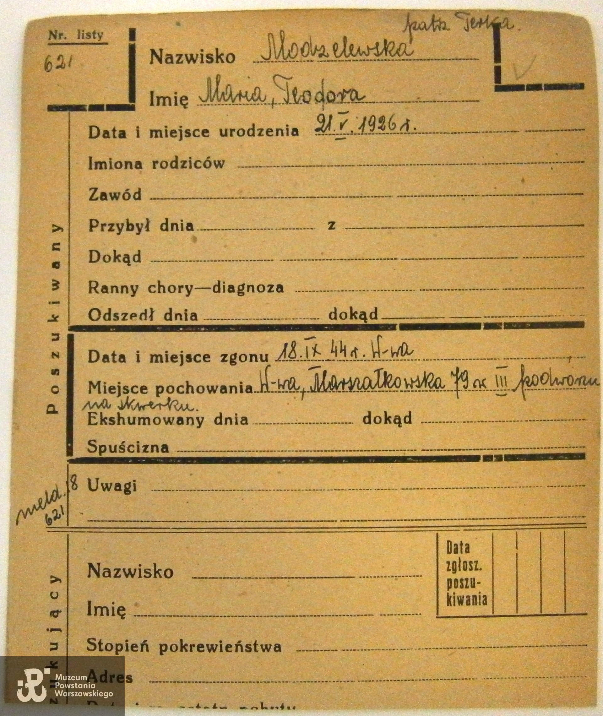 Polski Czerwony Krzyż - kartoteka