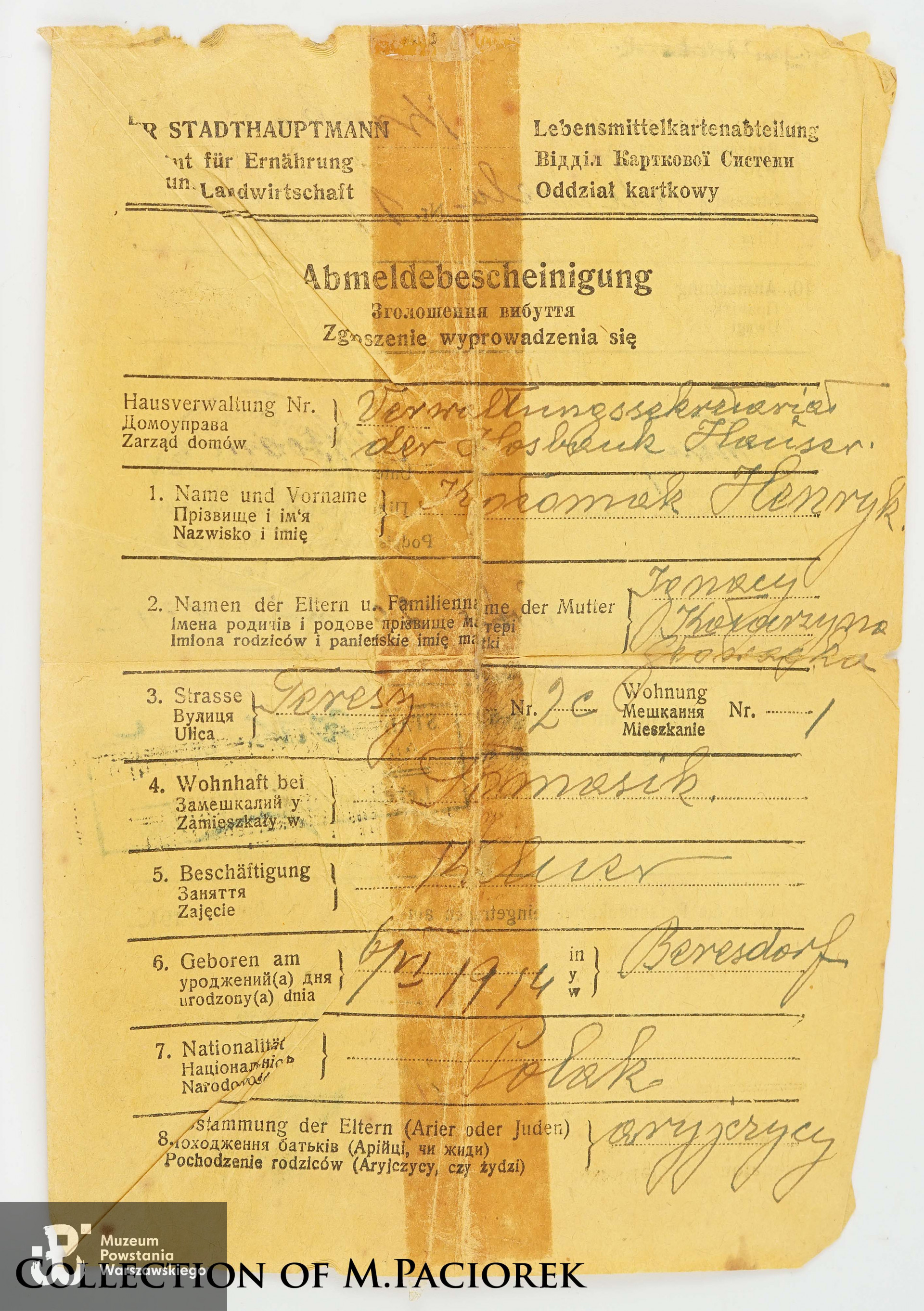 Źródło: kolekcja Mikołaja Paciorka, skan udostępnił M. Paciorek