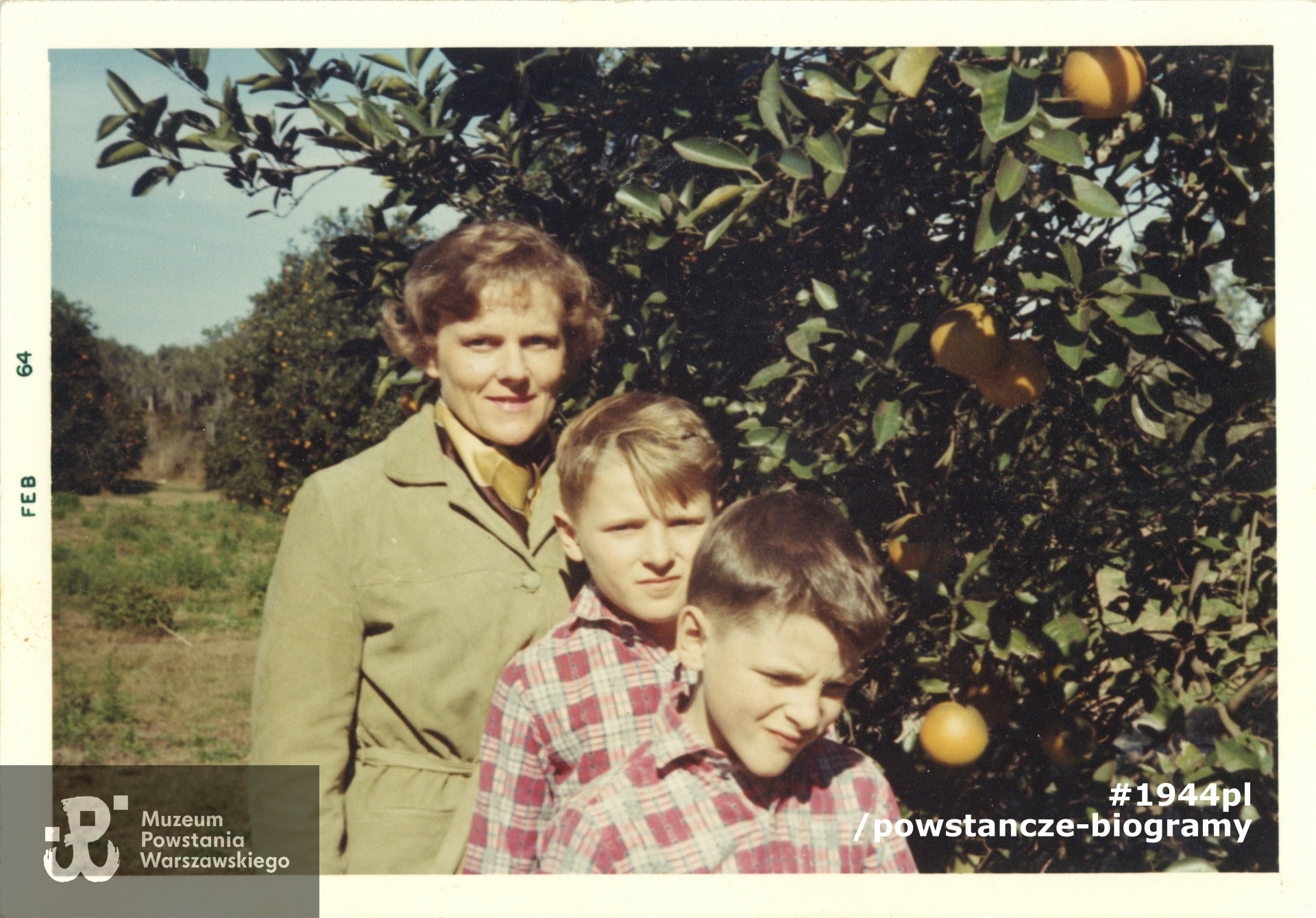Alina Rutkowska - Polaczkowa z synem  Janem (z lewej) i Piotrem. Floryda, styczeń 1964 rok. Fot. ze zbiorów rodzinnych udostępnione przez p. Jana Polaczka, syna Aliny Polaczkowej z d. Rutkowskiej ps. Alina