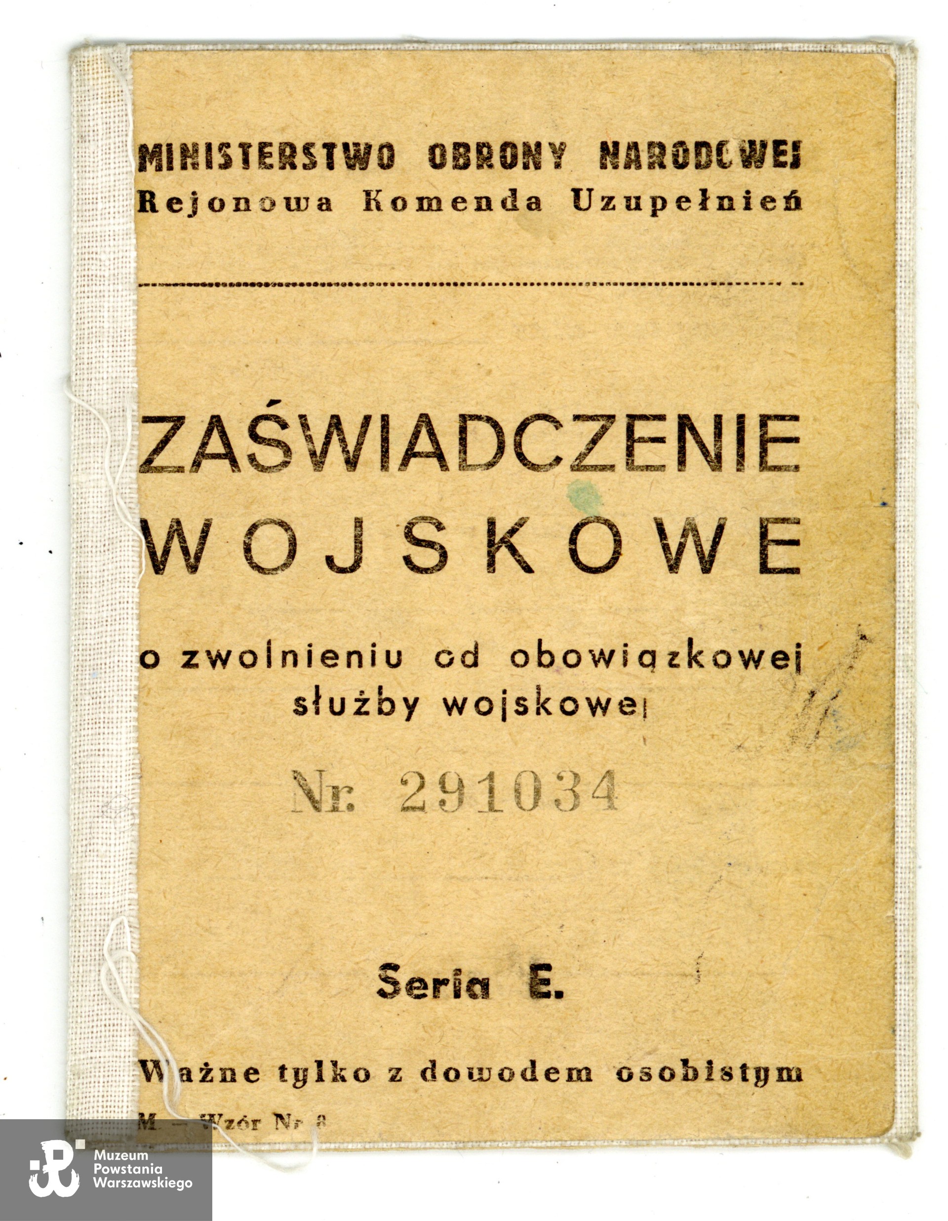 Zaświadczenie wojskowe. Ze zbiorów Muzeum Powstania Warszawskiego, sygn. P/9897, dar p. Ewy Sygalt-Synowieckiej i p. Mariusza Synowieckiego