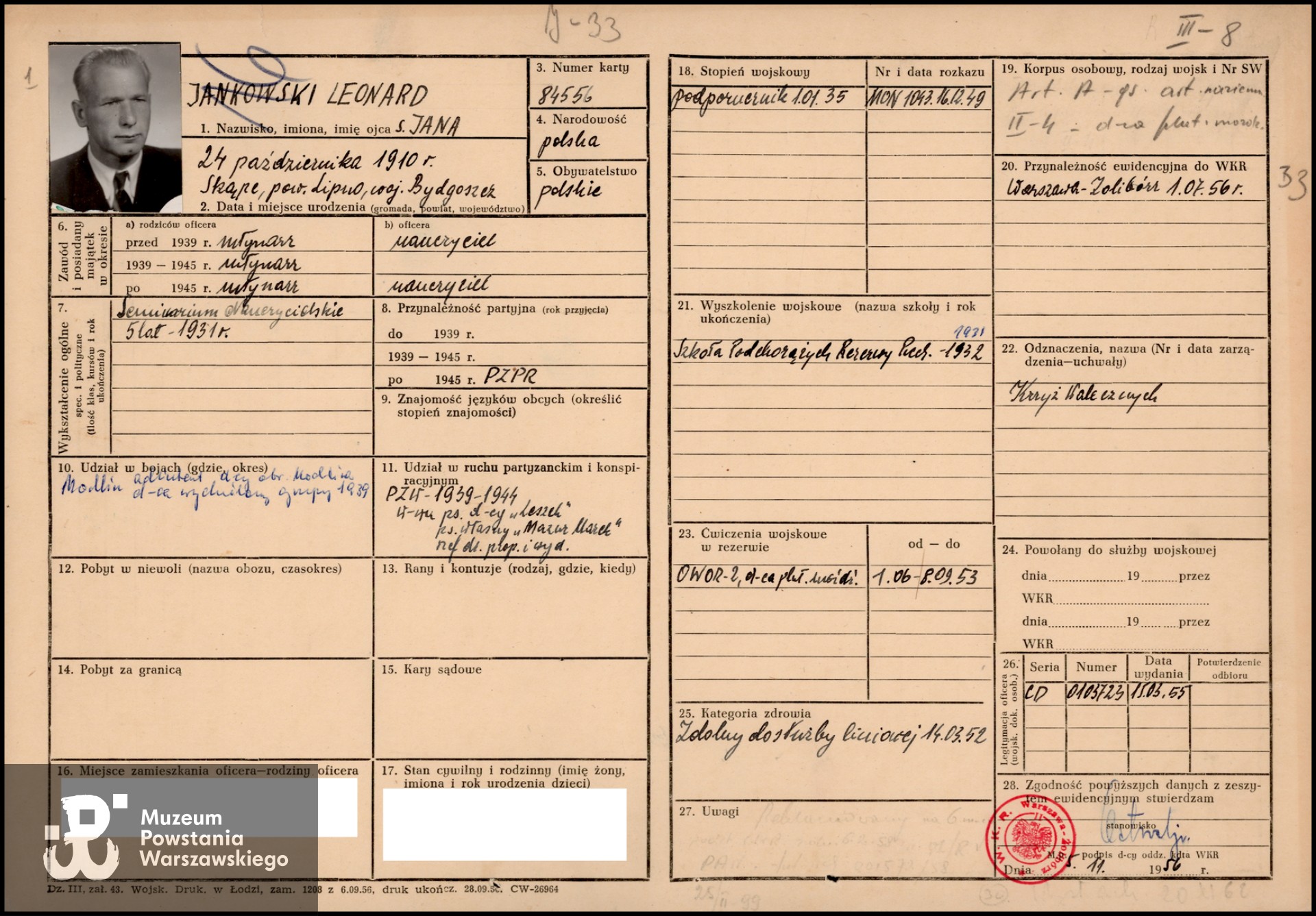 Zbiory p. Janusza Jankowskiego (wnuka Powstańca), skan udostępnił p. Michał Weber, Dyrektor Pracowni  Dokumentacji Dziejów Miasta Sierpc