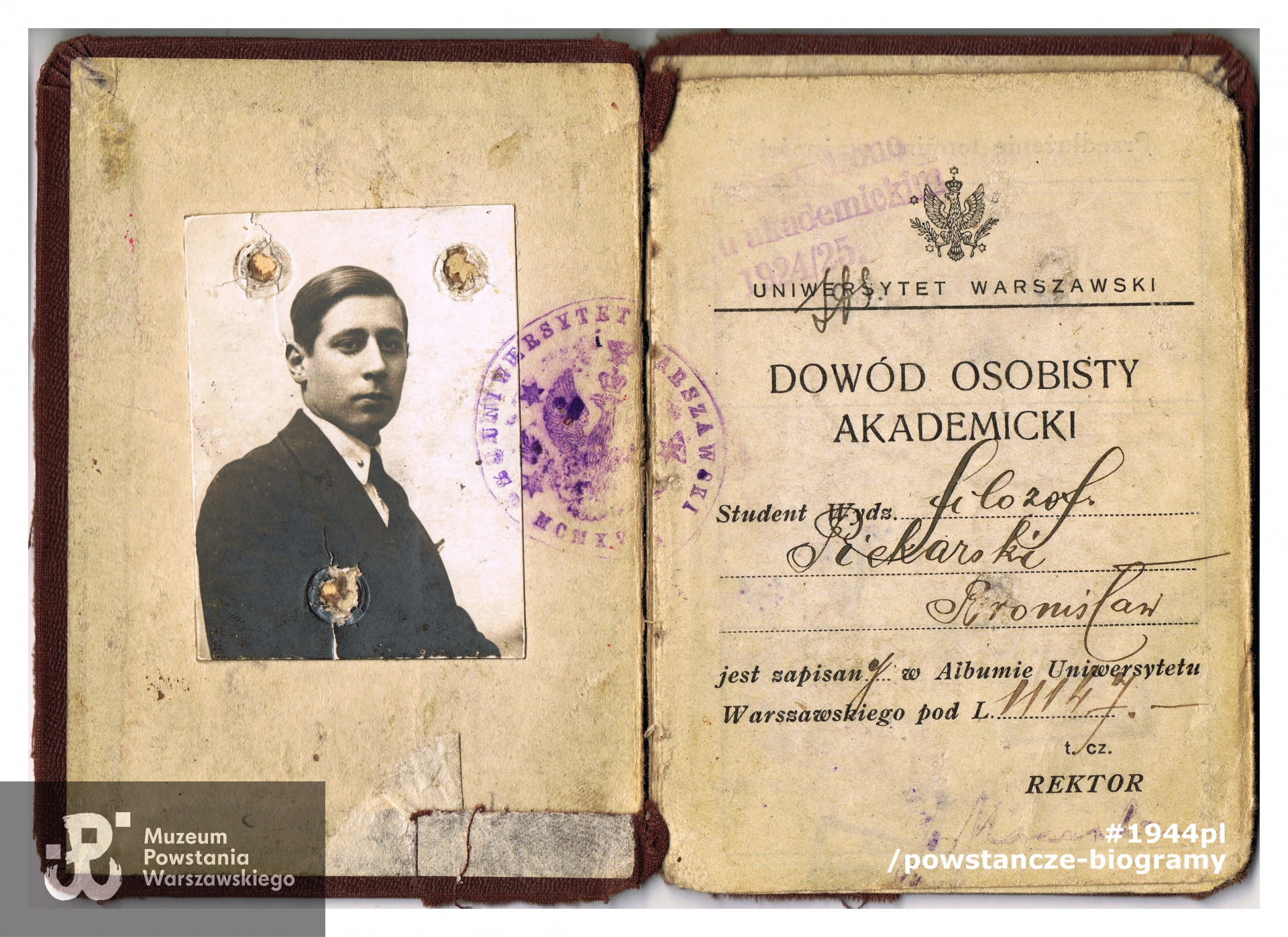 Dowód osobisty akademicki. Z archiwum rodzinnego p. Małgorzaty Karoliny Piekarskiej, wnuczki