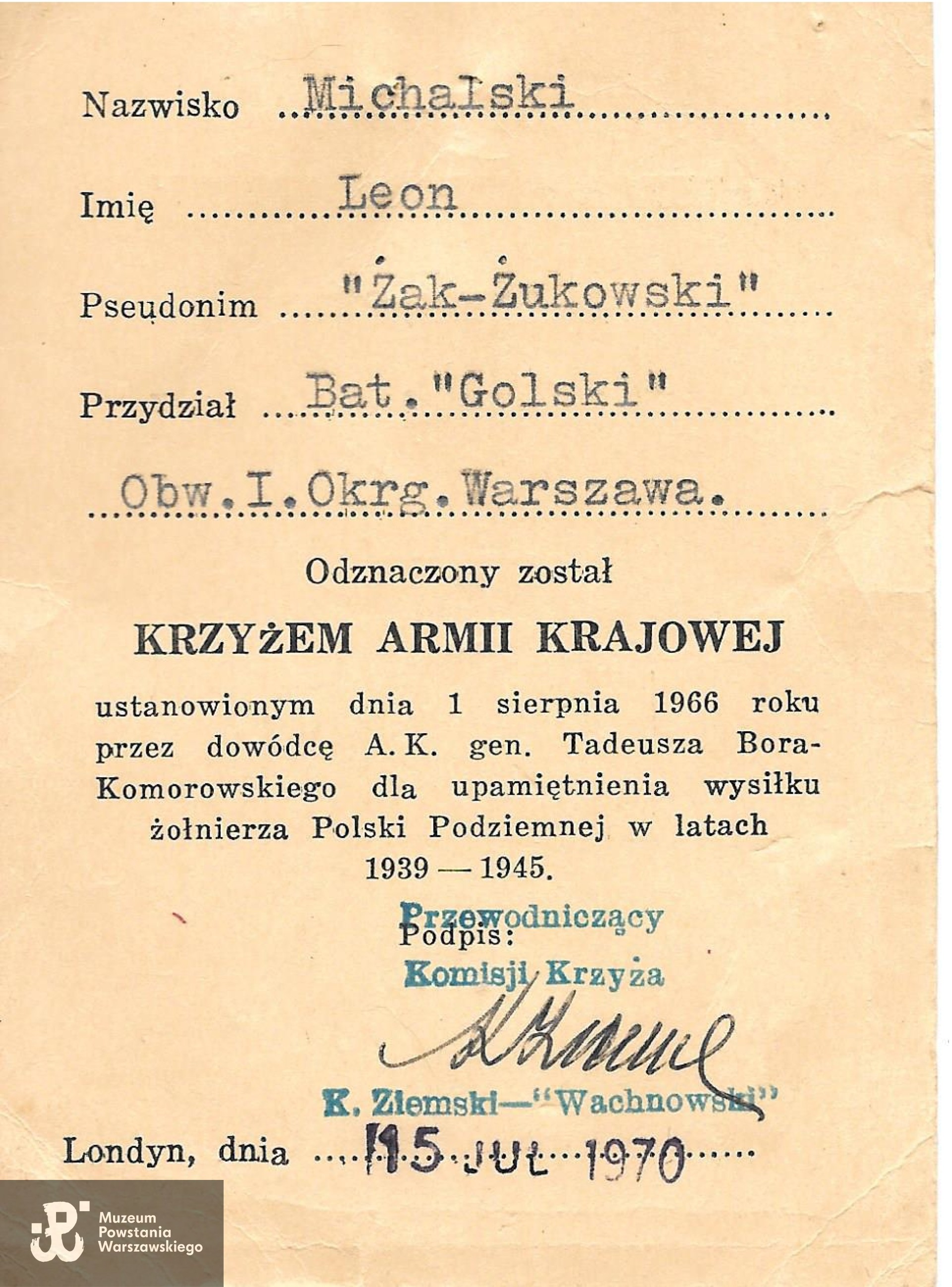 Ze zbiorów rodzinnych, skan udostępniła wnuczka Powstańca. 