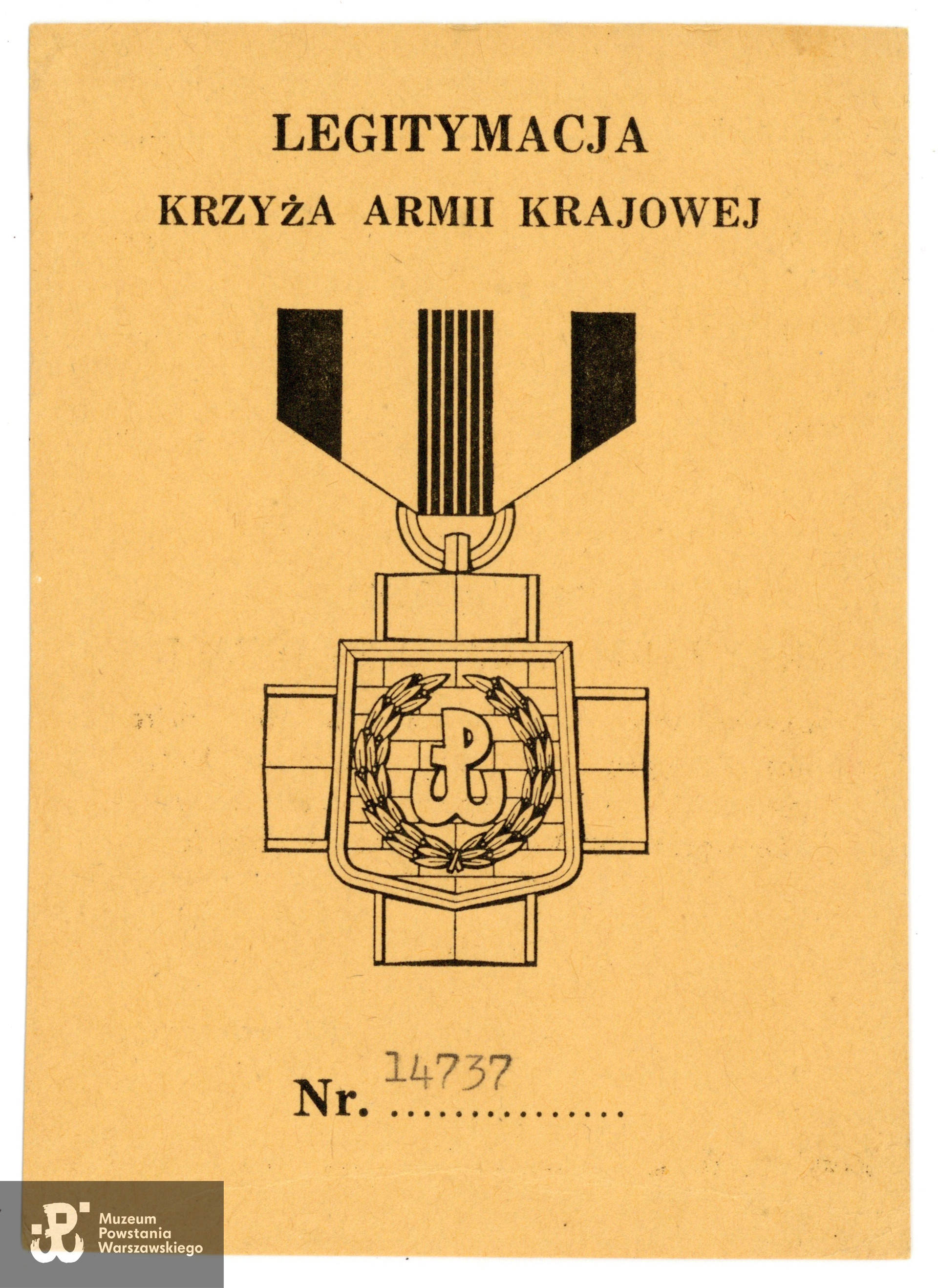 Legitymacja odznaczeniowa - Krzyż Armii Krajowej. Ze zbiorów Muzeum Powstania Warszawskiego, sygn. MPW-A/5082  (P/5030)