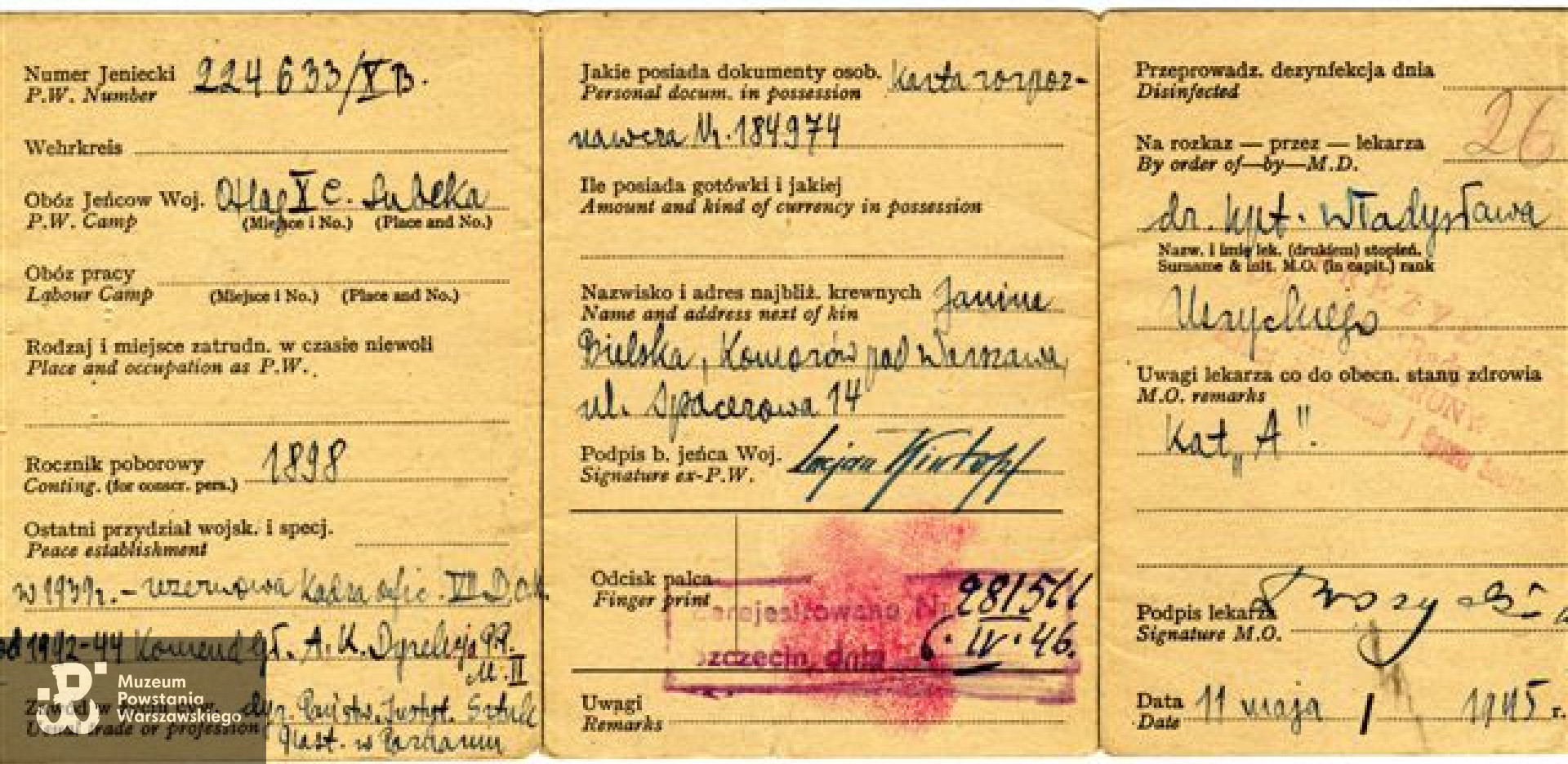 Ze zbiorów rodzinnych, skan udostępnił p. Piotr Kintopf, syn Powstańca (2012)