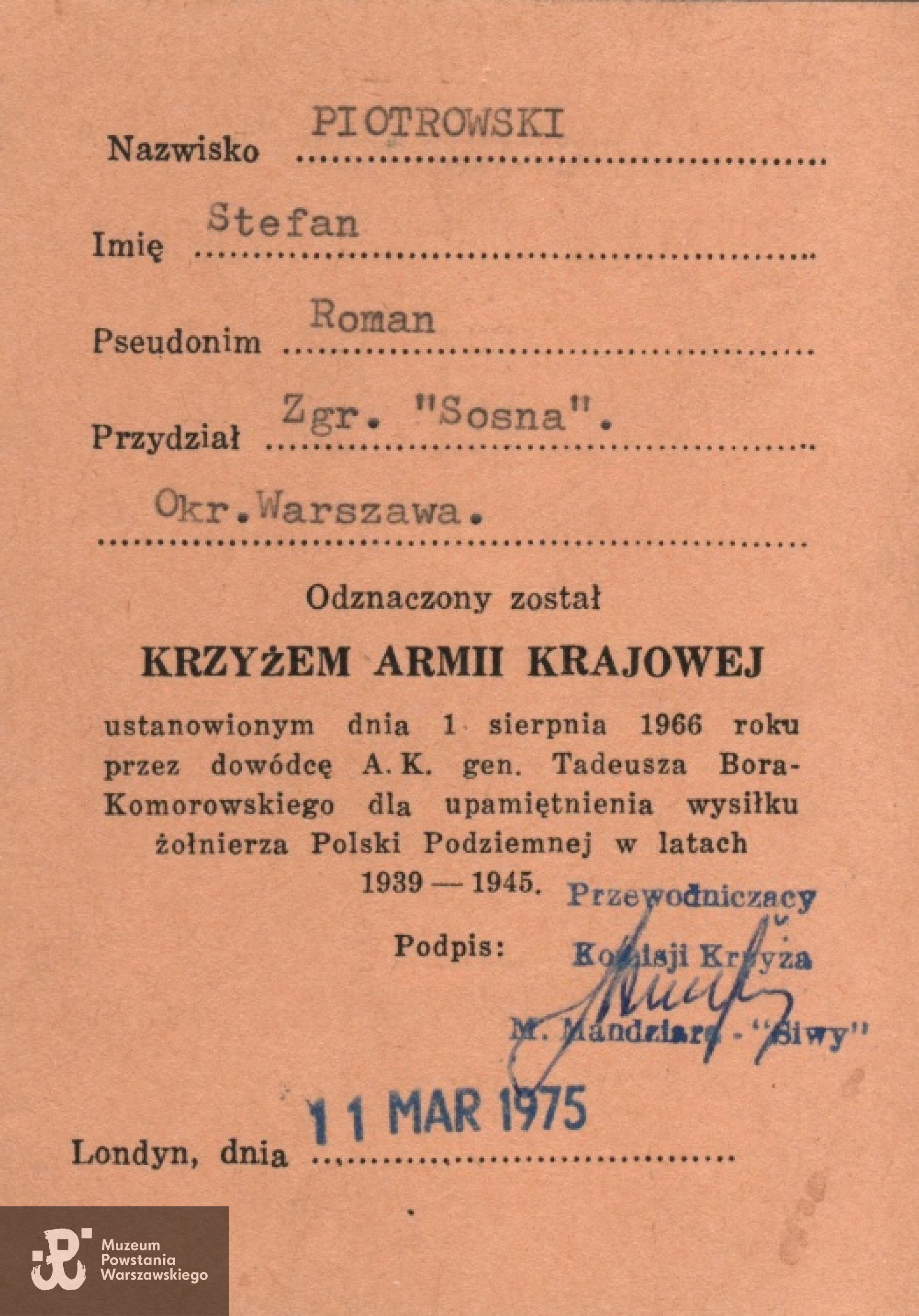 Ze zbiorów rodzinnych, skan udostępnił p. Piotr Surma, wnuk Powstańca