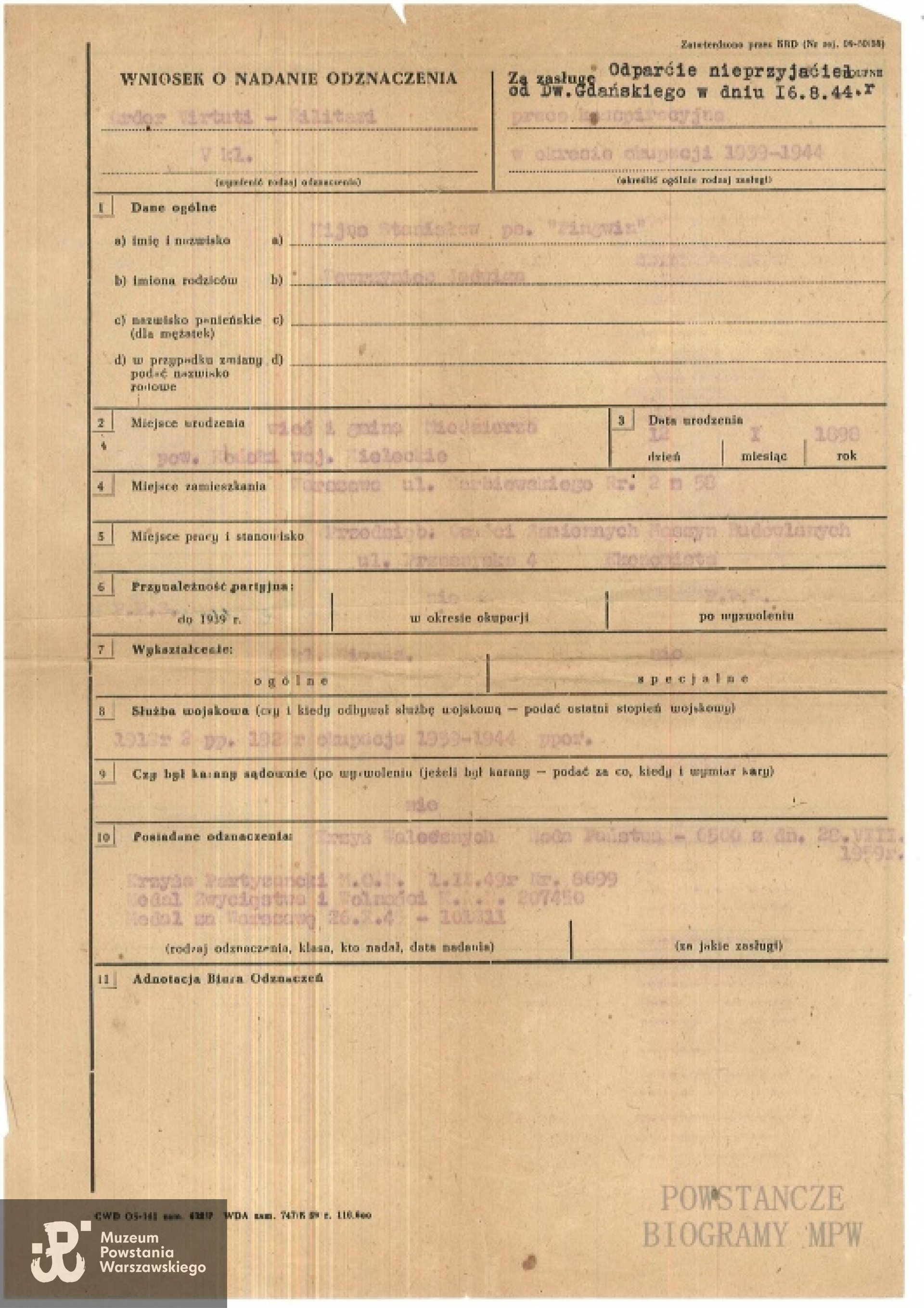 Dokument z archiwum rodzinnego udostępnił p. Robert Mijas