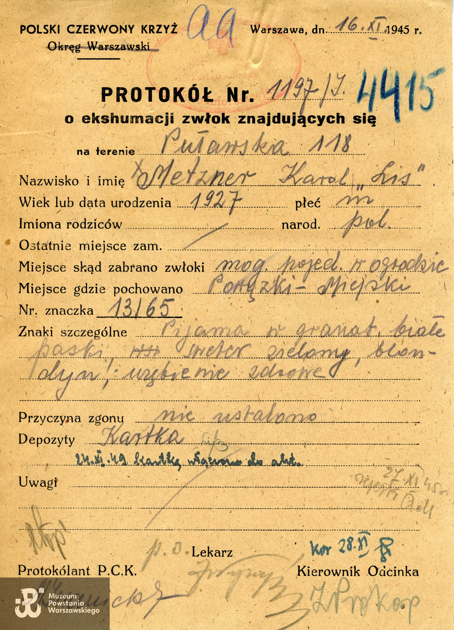 Polski Czerwony Krzyż - protokół ekshumacyjny