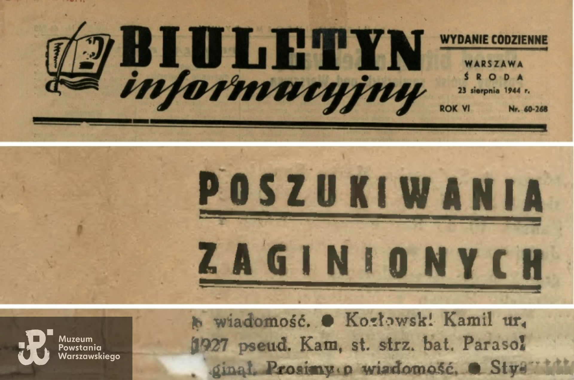 "Biuletyn Informacyjny" z 23.08.1944 r. [ skan ze zbiorów p. J. Wawszczyka]