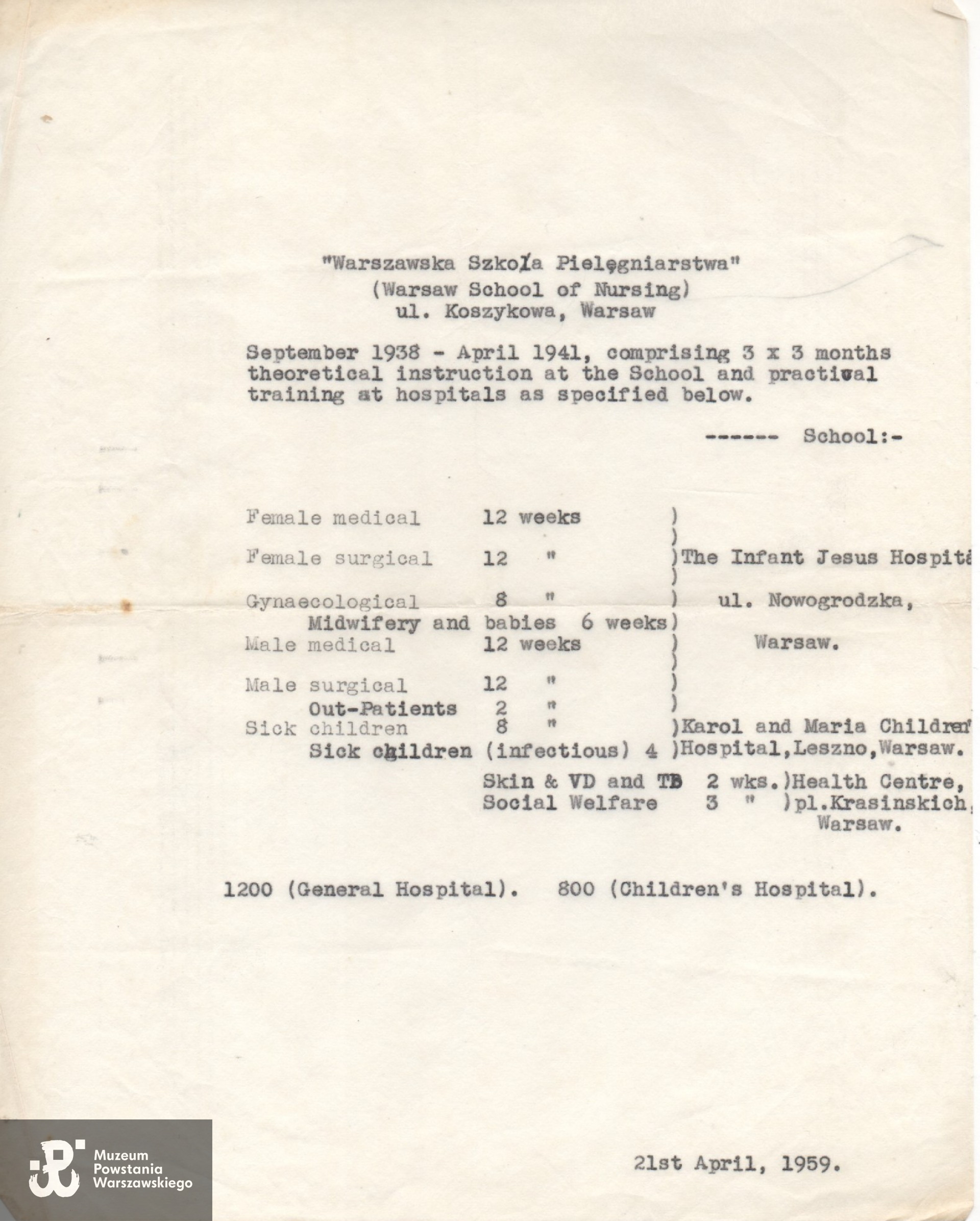 Odpis zaświadczenia odbytych szkoleń pielęgniarskich. Fot. archiwum rodzinne