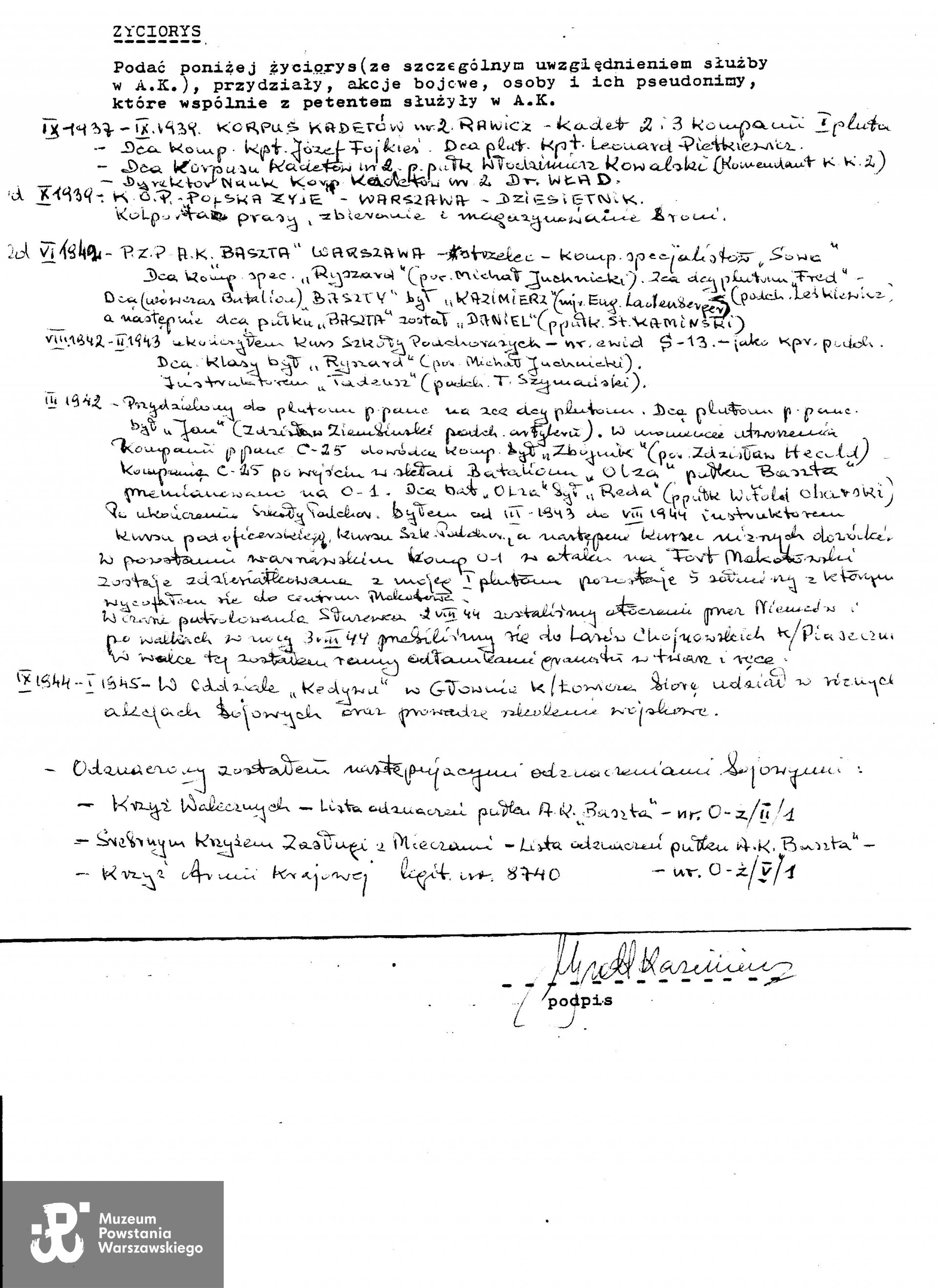 Życiorys udostępniony ze zbiorów rodzinnych przez p. Marka  Grotta