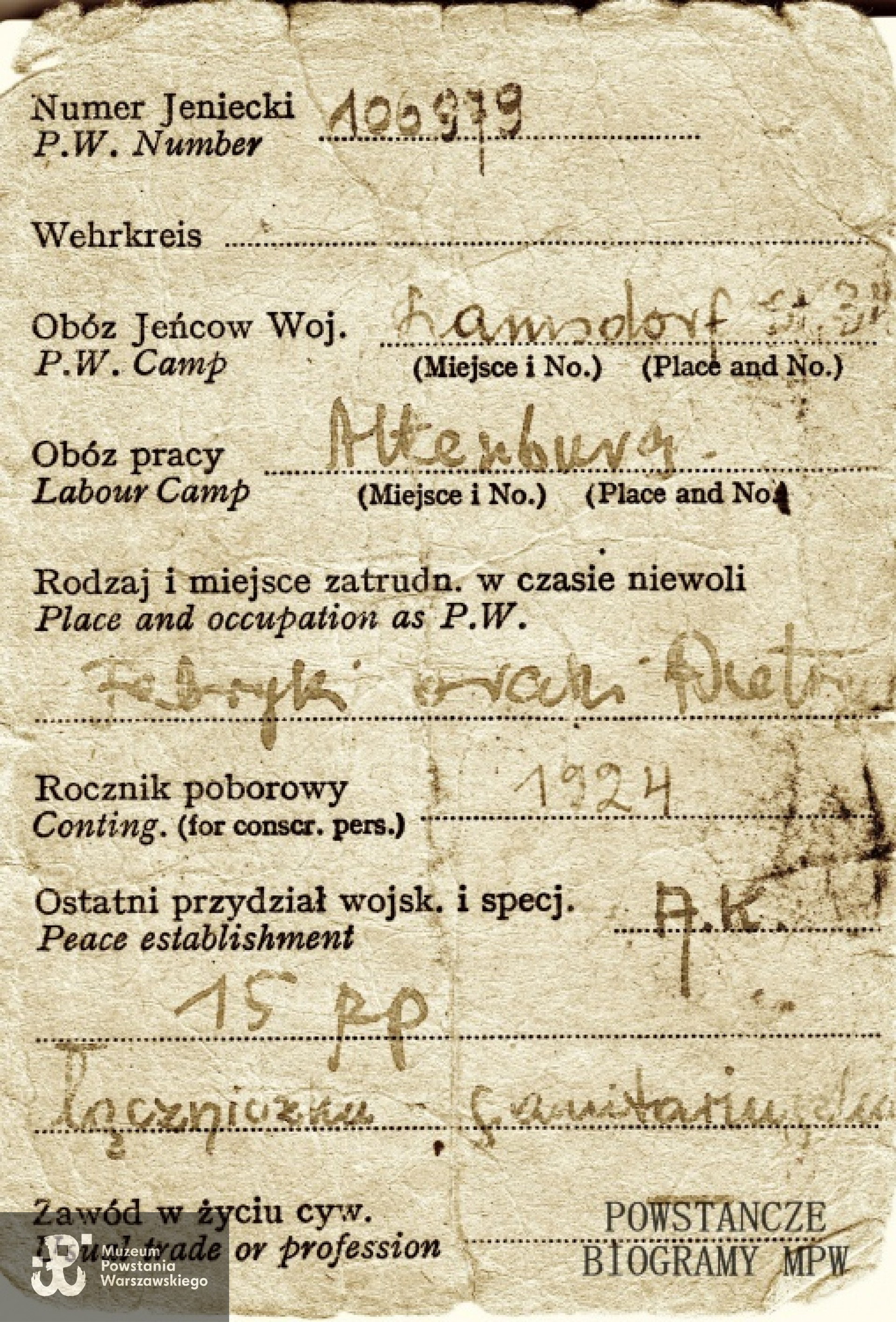 Należąca do Czesławy Bazelczuk legitymacja byłego jeńca wojennego. Fot. archiwum rodzinne