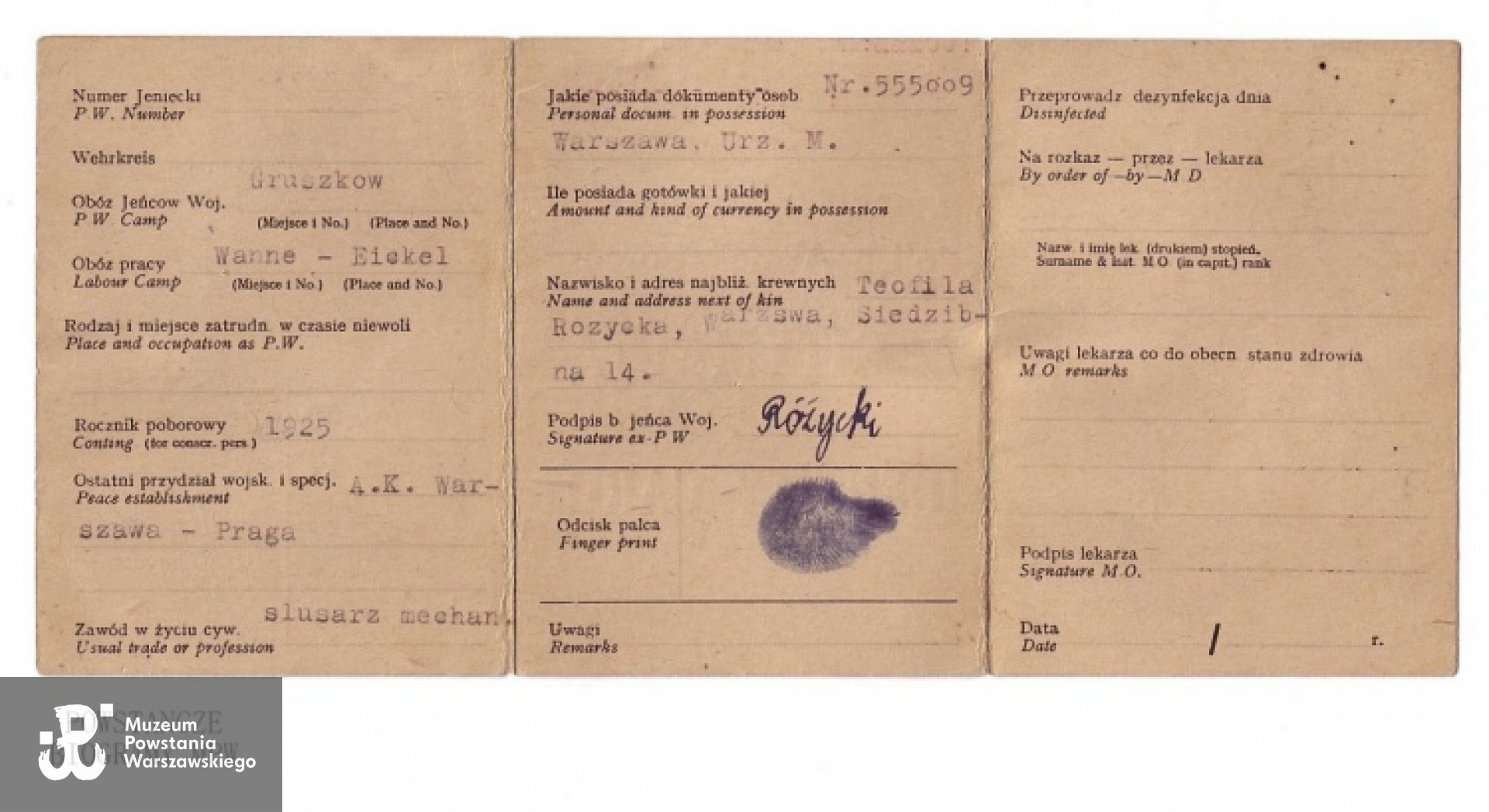 Legitymacja b. jeńca wojennego. Z archiwum rodzinnego Jacka Szulskiego