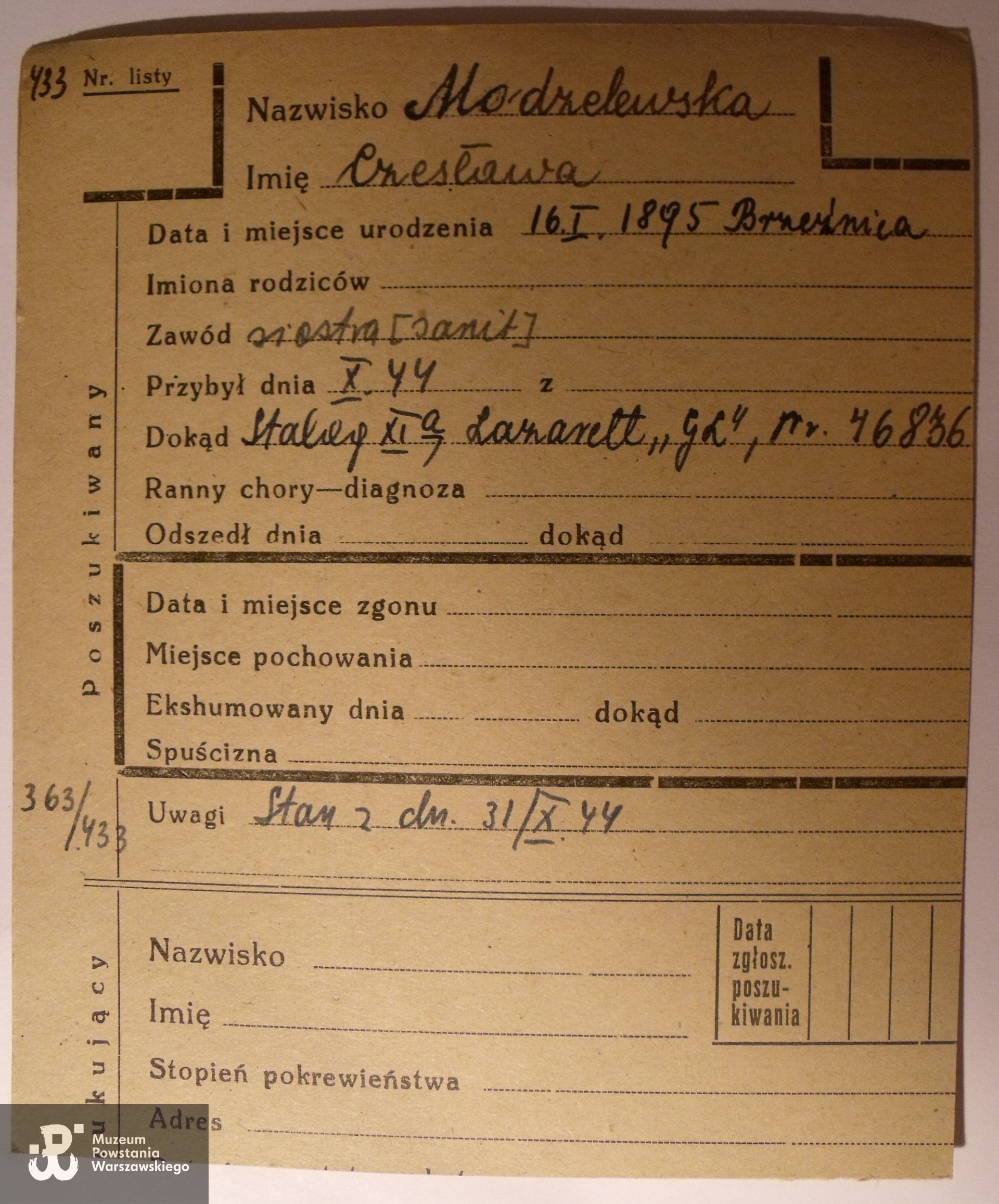 Polski Czerwony Krzyż - kartoteka