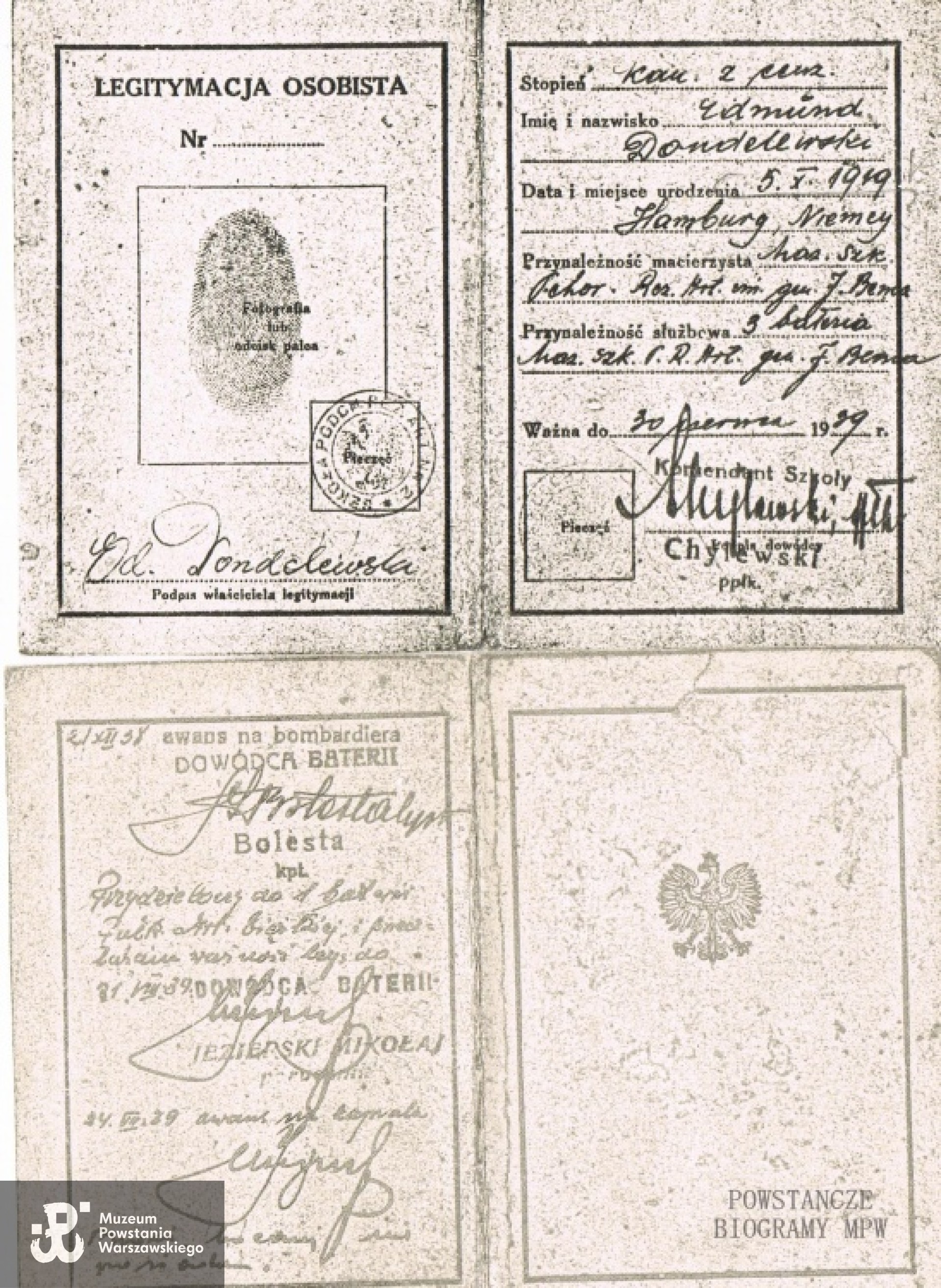 Legitymacja Szkoły Podchorążych. Z archiwum rodzinnego córki