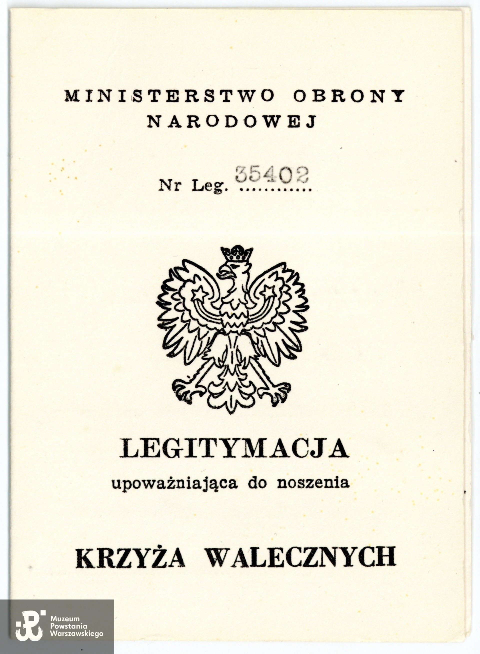 Legitymacja odznaczeniowa Krzyża Walecznych. Ze  zbiorów prywatnych p. Jerzego Gaździckiego. Skan wykonano w Muzeum Powstania Warszawskiego w styczniu 2025. 