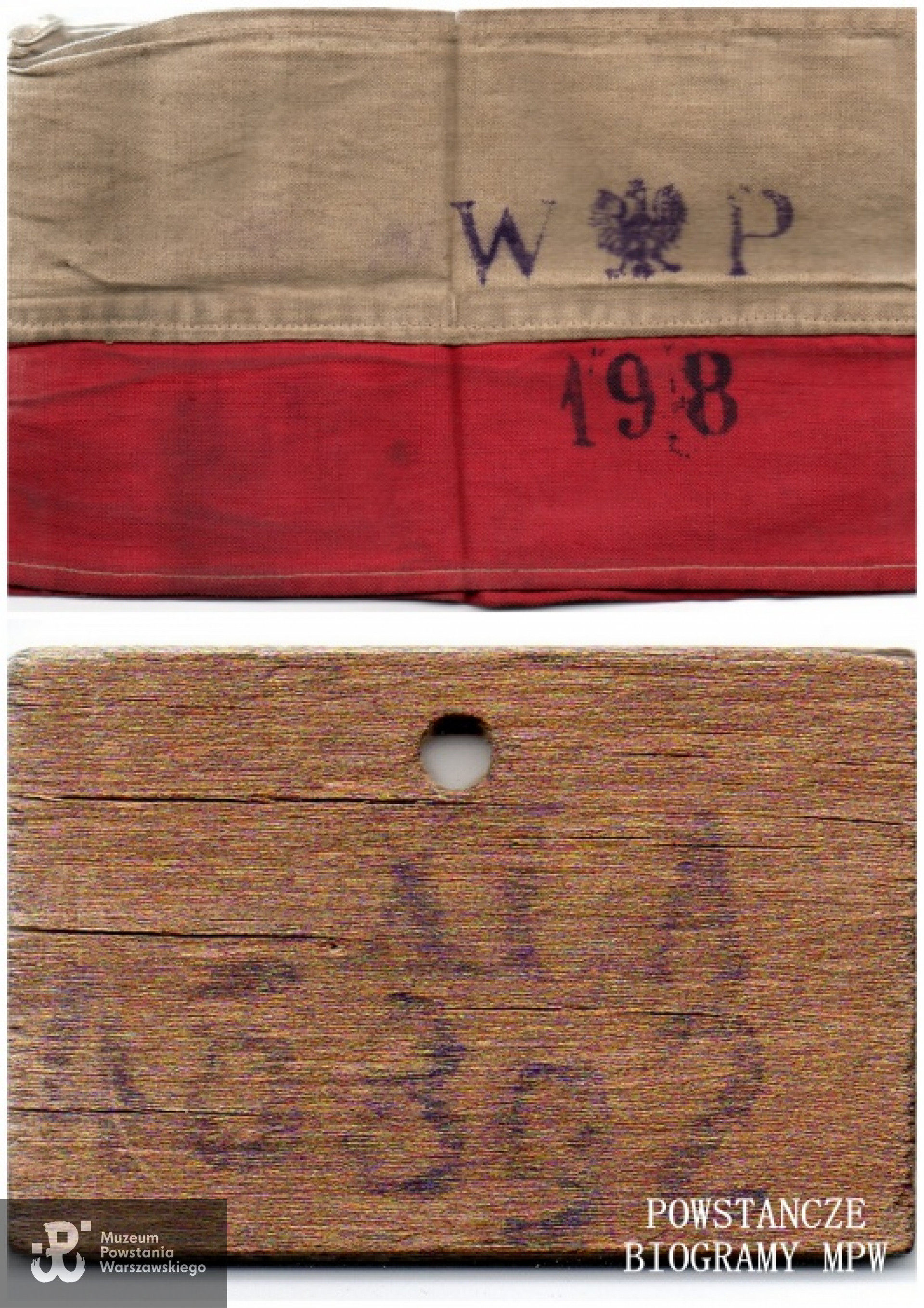 Powstańcza opaska i nieśmiertelnik Macieja Dominikowskiego. Ze zbiorów Macieja Dominikowskiego. Fot. <i> Archiwum 2HBAP "Żbik"</i>