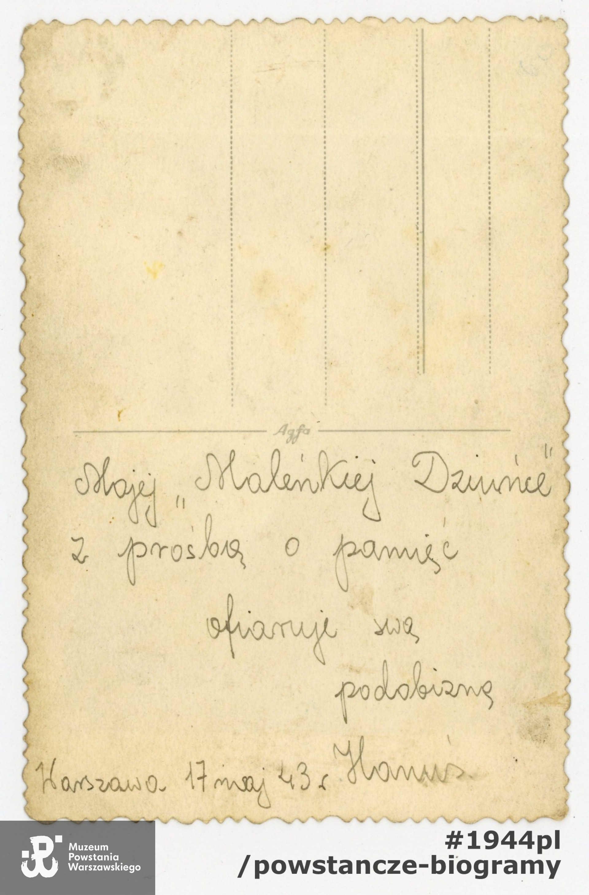 Rewers z dedykacją. Fotografia z kolekcji prywatnej, udostępnił Patryk Stefański