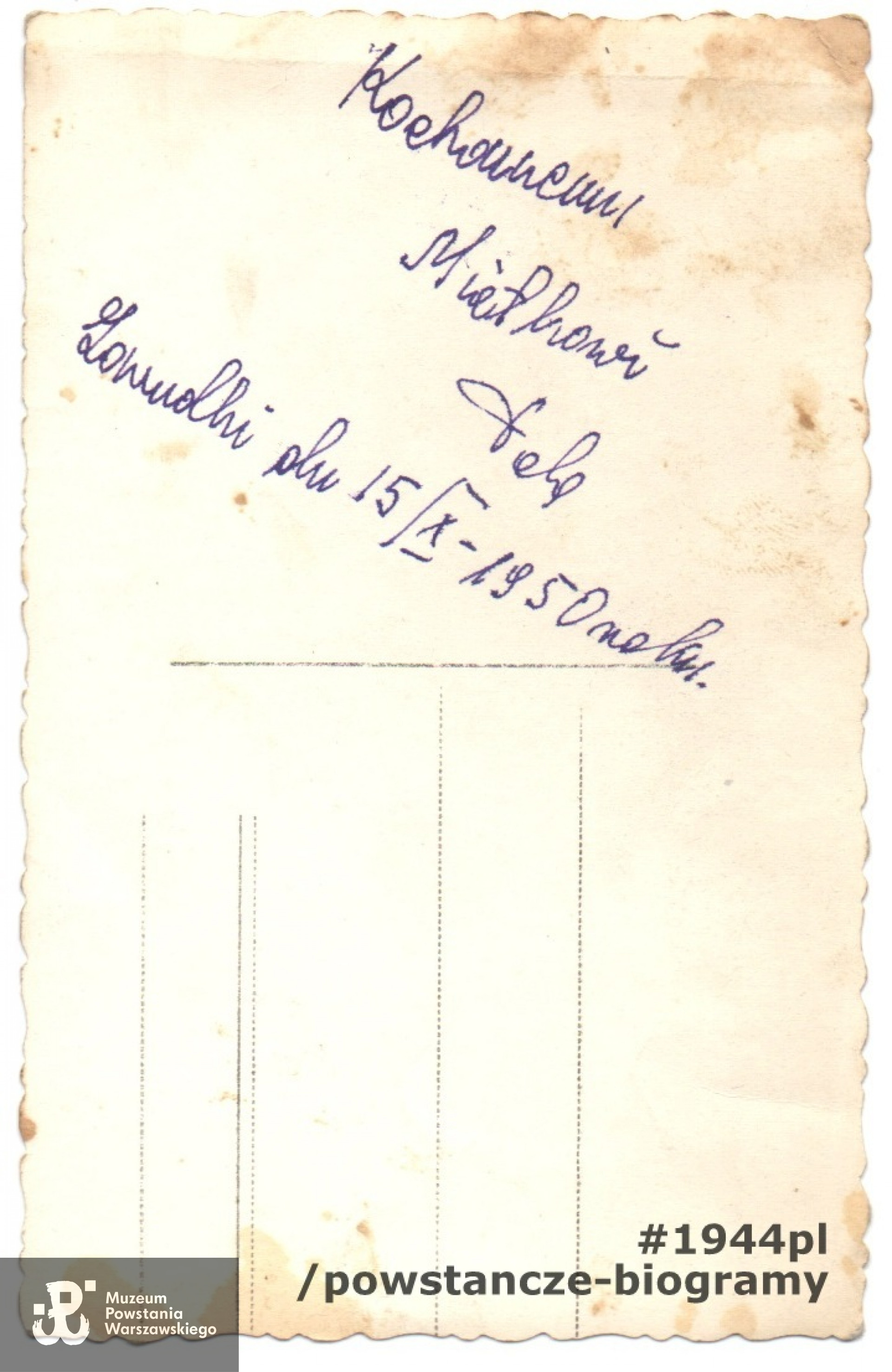 Rewers z dedykacją dla męża, Zarudki, 15.10.1950 rok.  Fot. ze zbiorów rodzinnych, udostępnił p. Michał Turski