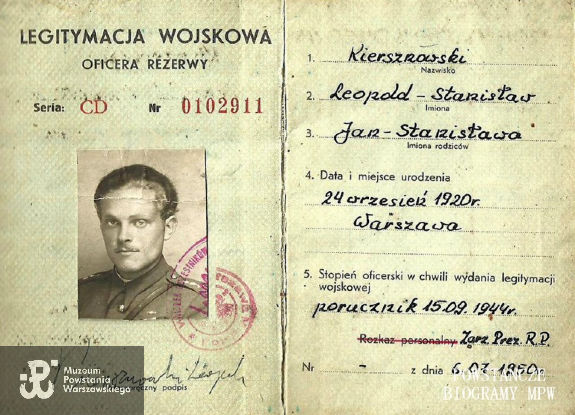 Książeczka wojskowa Leopolda Kiersznowskiego. Z archiwum rodzinnego  Anny Kiersznowskiej.