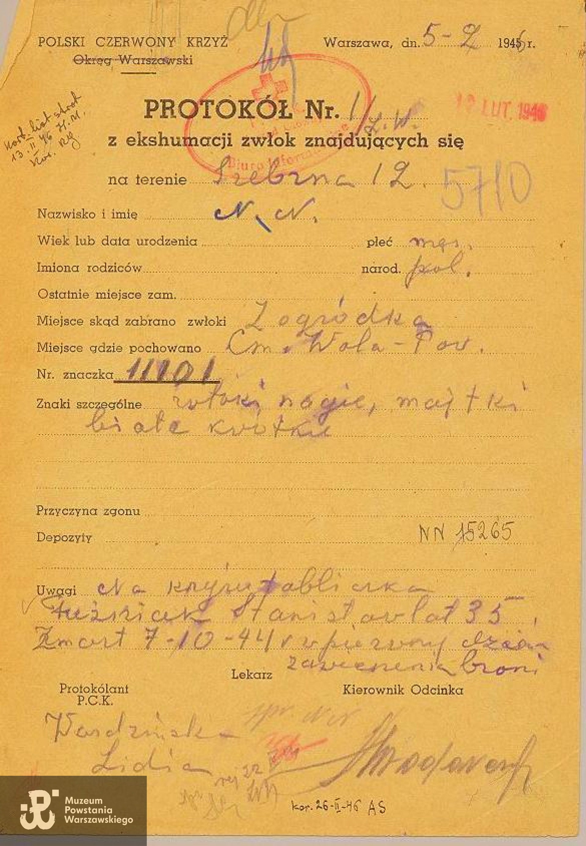 Polski Czerwony Krzyż - Protokoły ekshumacyjne z ruin Warszawy