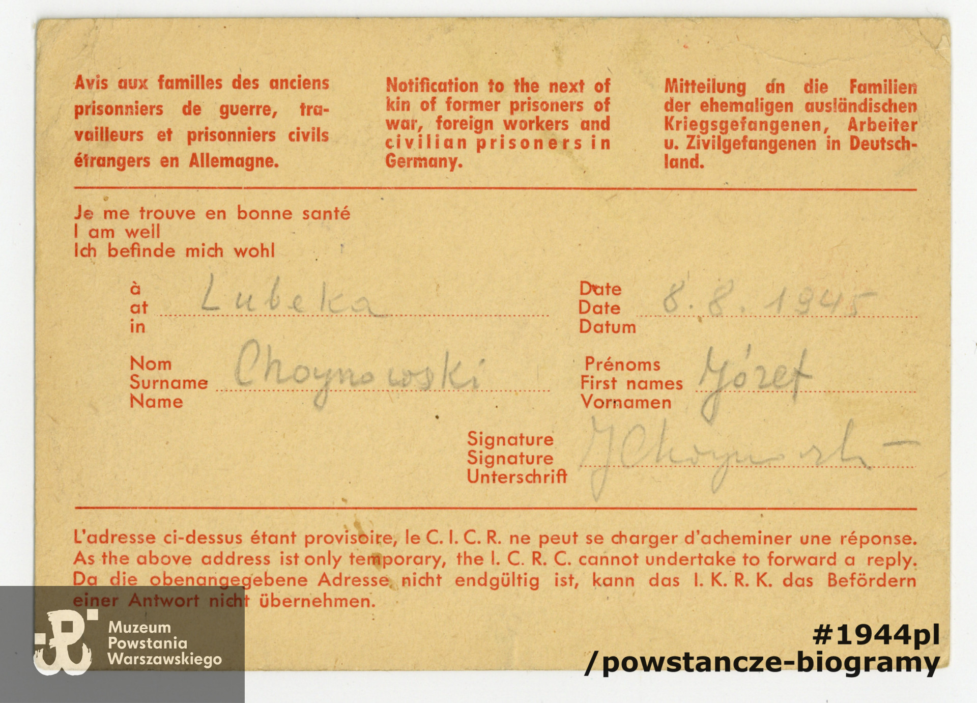 Z archiwum rodzinnego p. Michała Choynowskiego, syna.