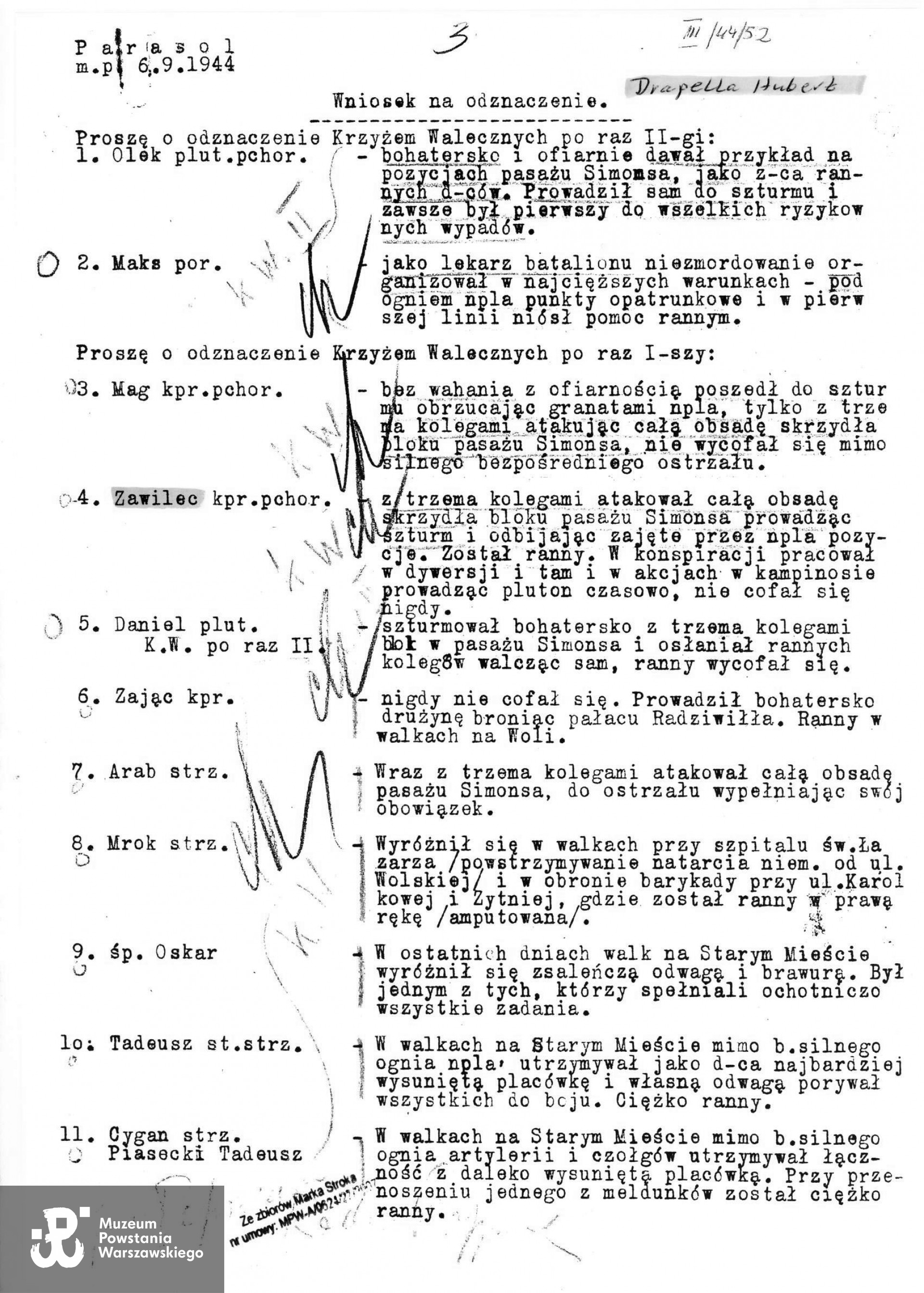 Muzeum Powstania Warszawskiego, Teczki personalne uczestników Powstania Warszawskiego: Drapella Jerzy Hubert