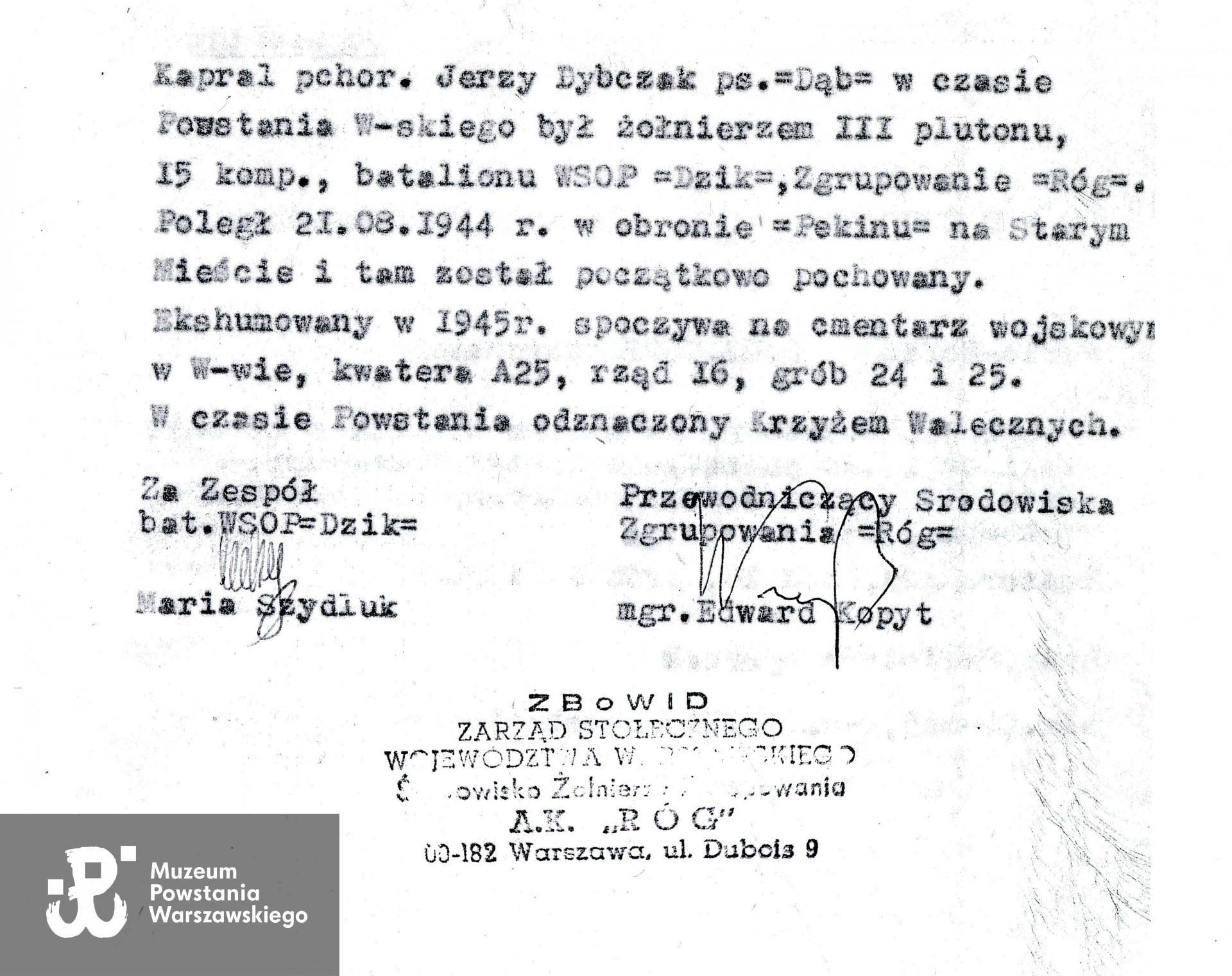 Kopia wniosku odznaczeniowego, MPW-teczka