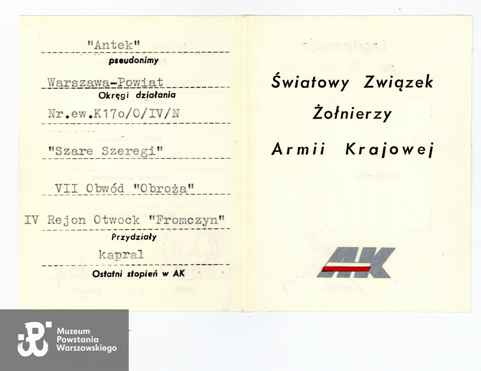 Ze zbiorów p. Janusza Komorowskiego ps. „Antek”. Skan wykonano w Muzeum Powstania Warszawskiego, 2020.