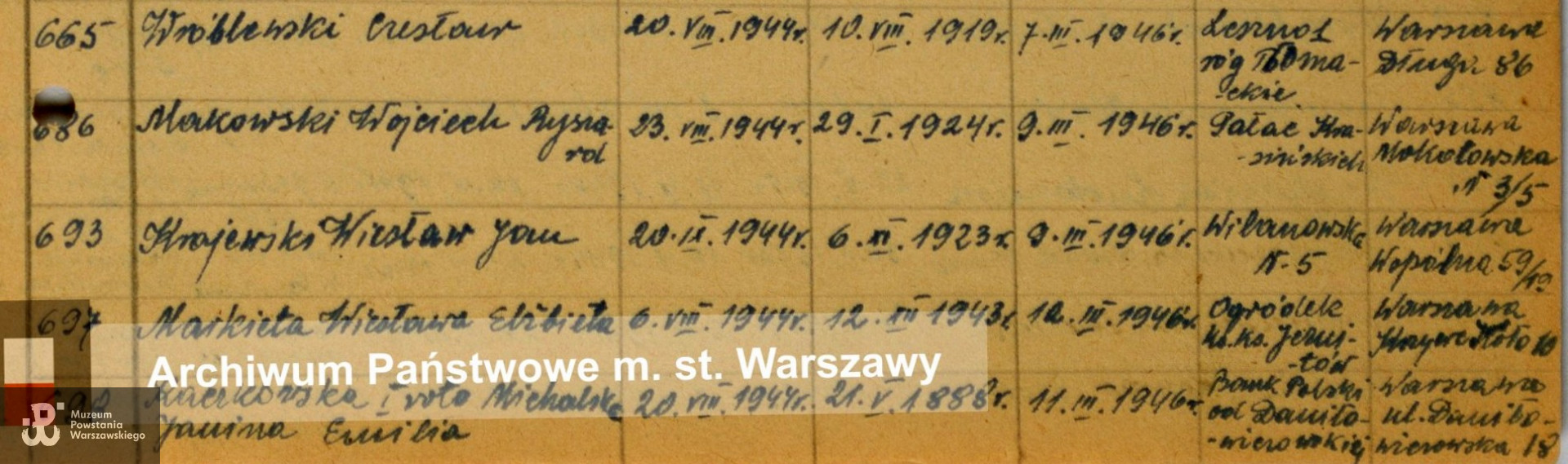 Archiwum Państwowe m. st. Warszawy - listy ekshumowanych