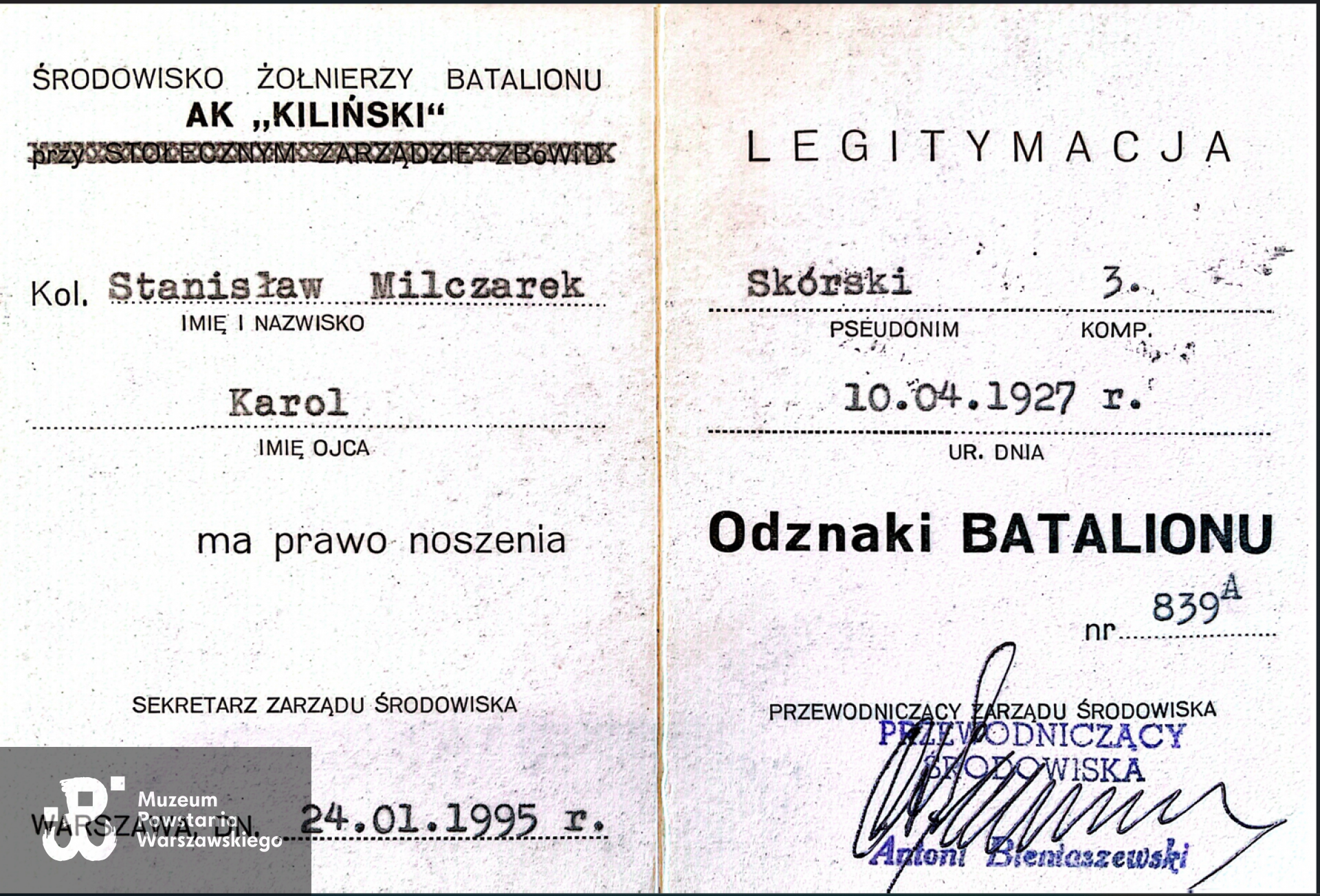 Skan udostępniony przez rodzinę za pośrednictwem p. Mirosława Szymczaka