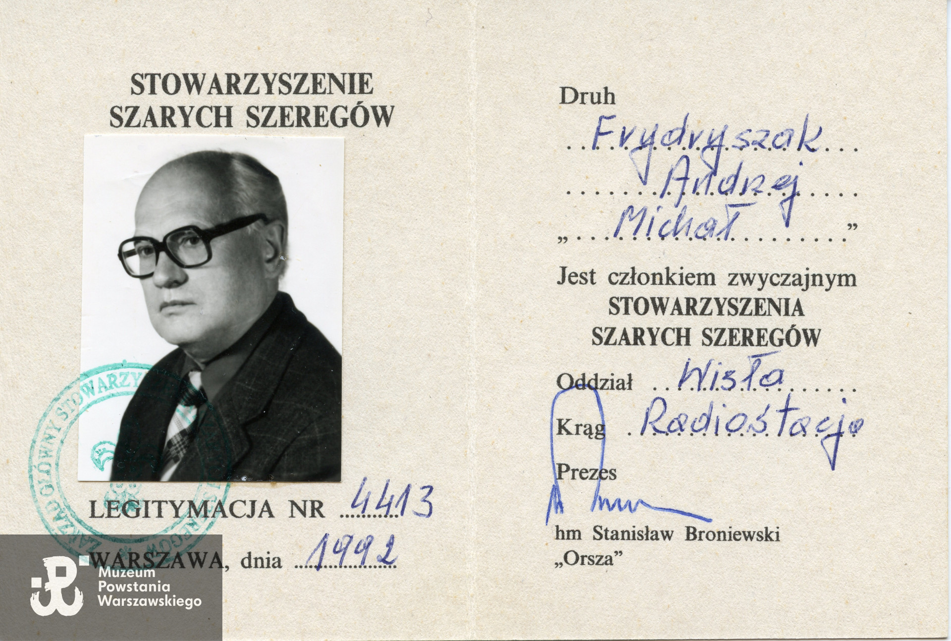 Dokument ze zbiorów rodzinnych p. Andrzeja Frydryszaka ps. Michał