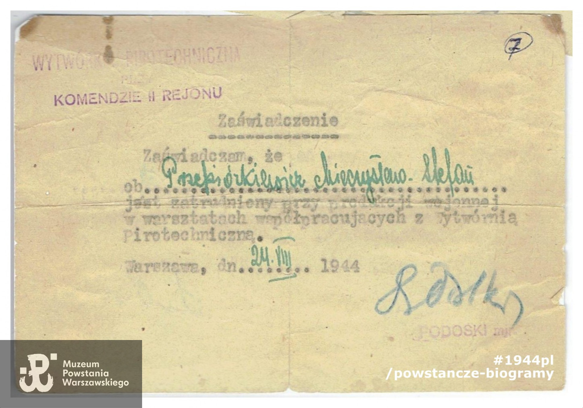 Skan dokumentu udostępnił p. Michał Aleksandrowicz 