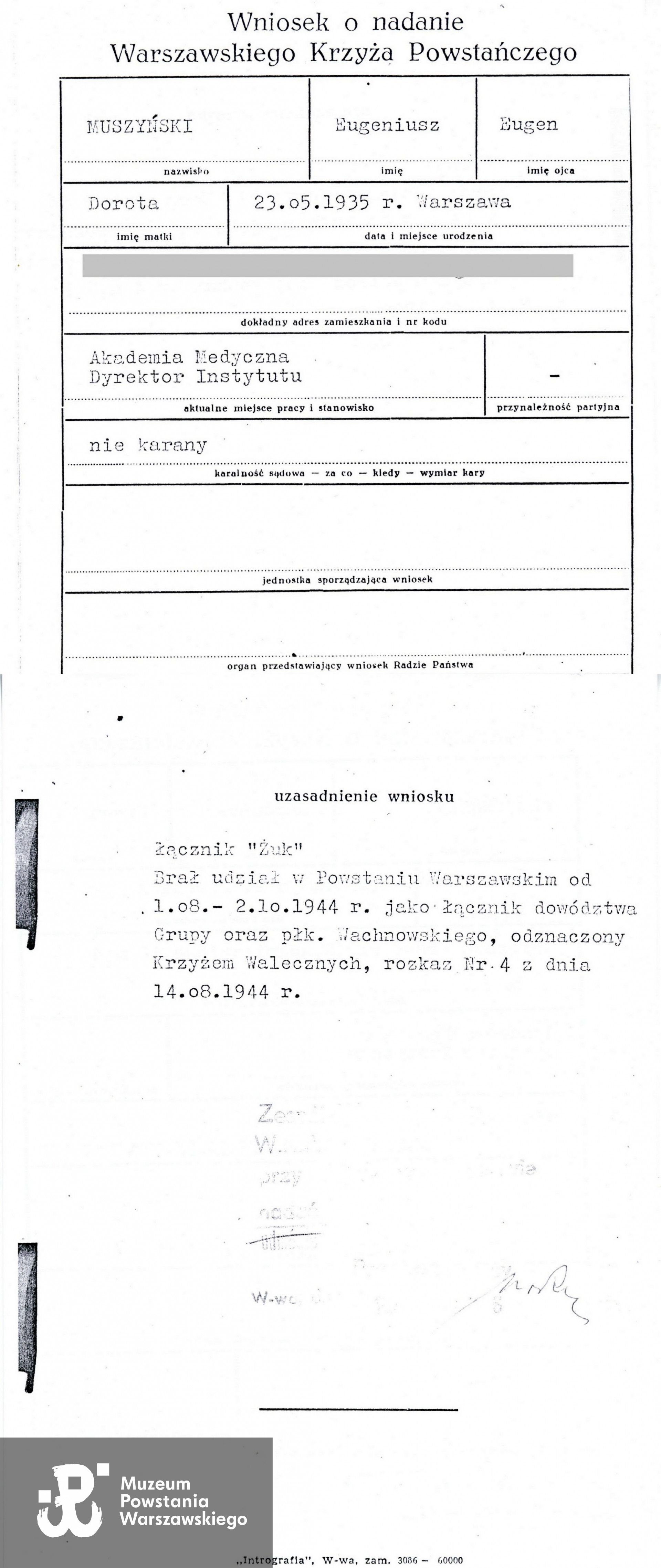 Źródło skanu: Muzeum Powstania Warszawskiego - teczka w zasobie Pokoju Kombatanta MPW