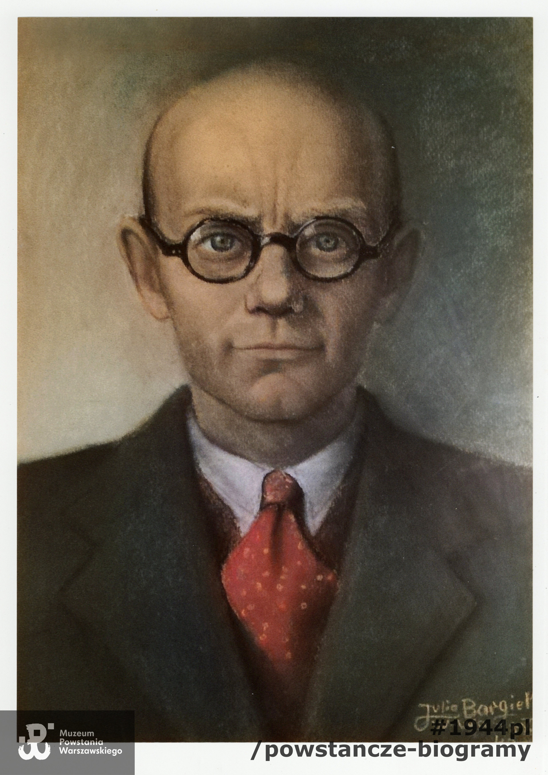 Reprodukcja portretu dr. Morawskiego wykonanego przez pacjentkę w 1942 roku. Ze zbiorów rodzinnych córki, p. Barbary Morawskiej - Nowak, odbitka fot. przekazana obecnie do zbiorów Muzeum Powstania Warszawskiego.