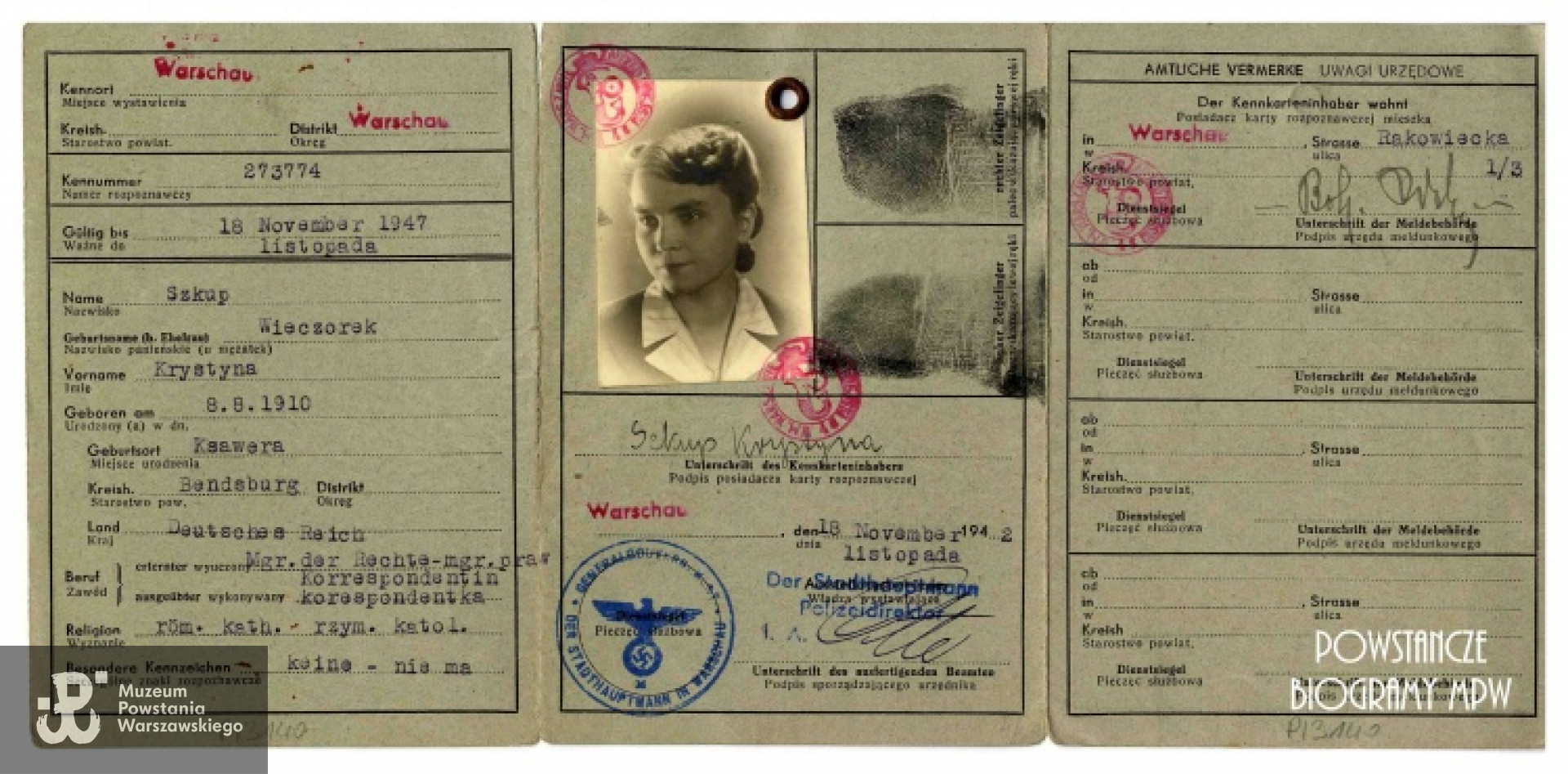 Okupacyjna kenkarta. Ze zbiorów Muzeum Powstania Warszawskiego, sygn. P/3140