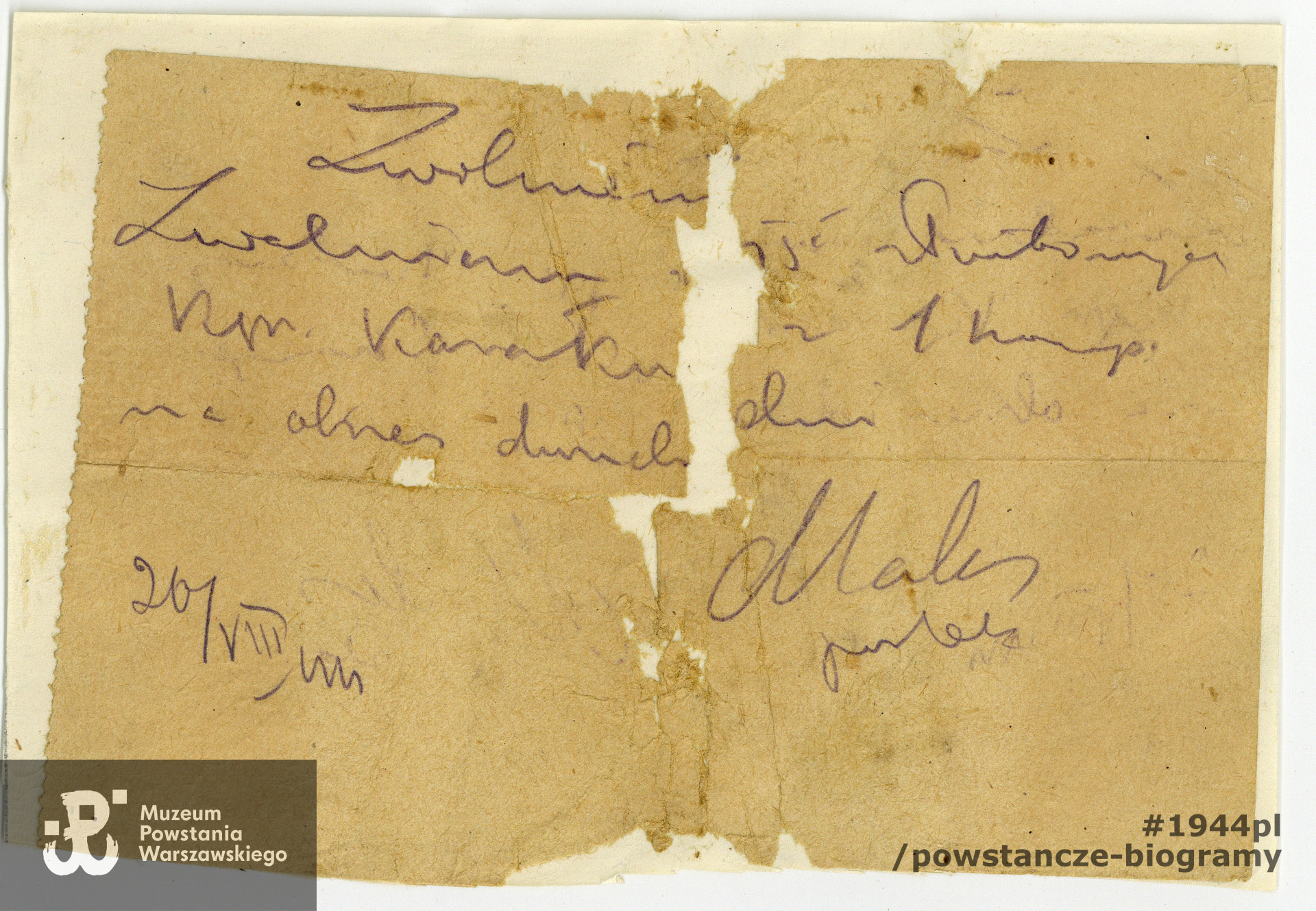 Zwolnienie z zajęć służbowych. Ze zbiorów Muzeum Powstania Warszawskiego, sygn. P/3927 (MPW-A-3354)