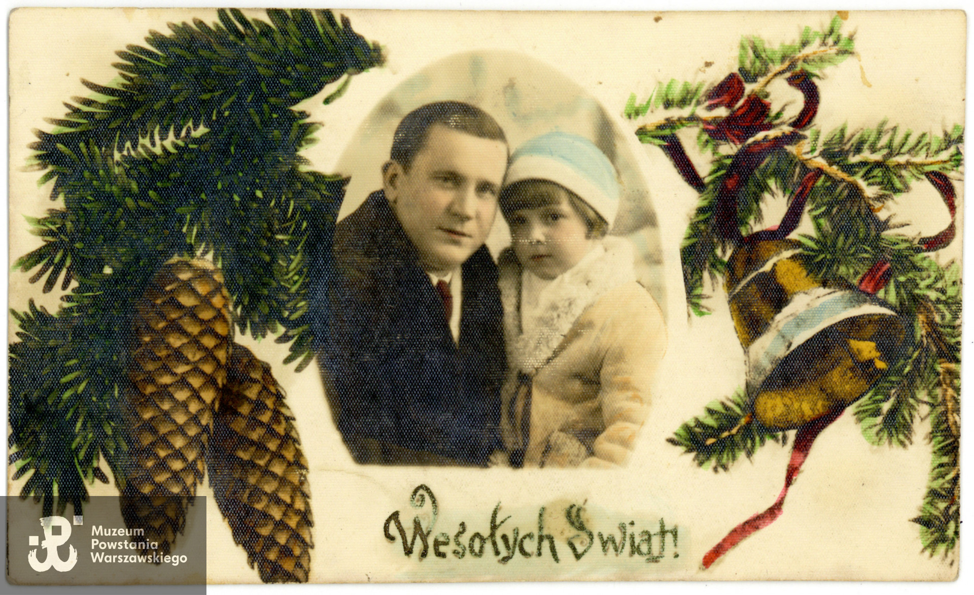 Edward Kwiatkowski z ojcem Władysławem, 1931 rok, pamiątkowa karta świąteczna z dedykacją dla rodziny. Fot. ze zbiorów rodzinnych,  udostępniły  p. Dorota Zbiegniewska-Lech i p. Anna Zbiegniewska-Lis, siostrzenice Powstańca. Skany wykonano w Muzeum Powstania Warszawskiego w lutym 2024 r. 