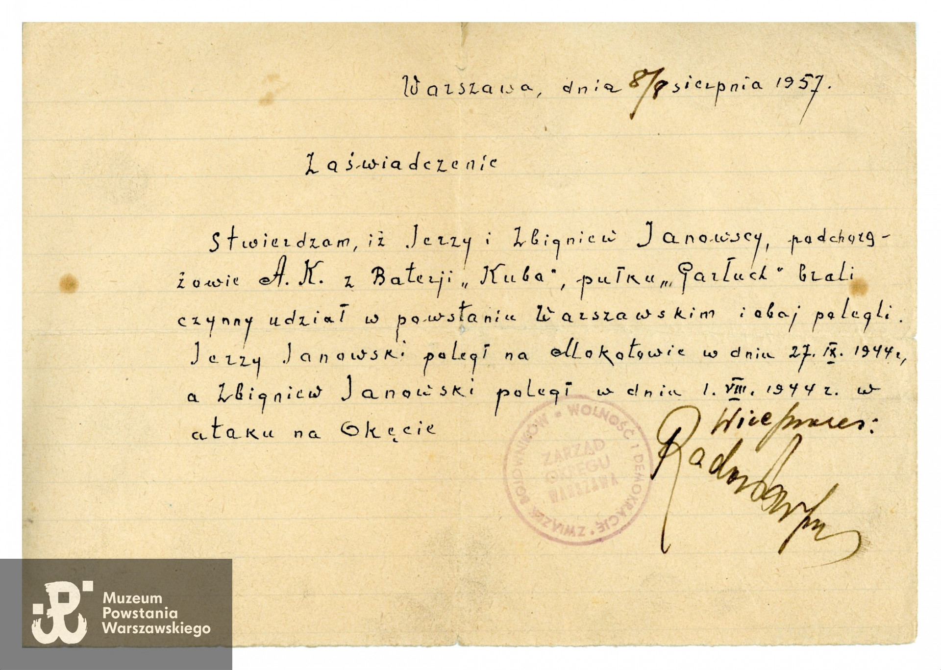 Ze zbiorów Muzeum Powstania Warszawskiego, sygn. P/8719/16, dar p. Krzysztofa Fronczyka